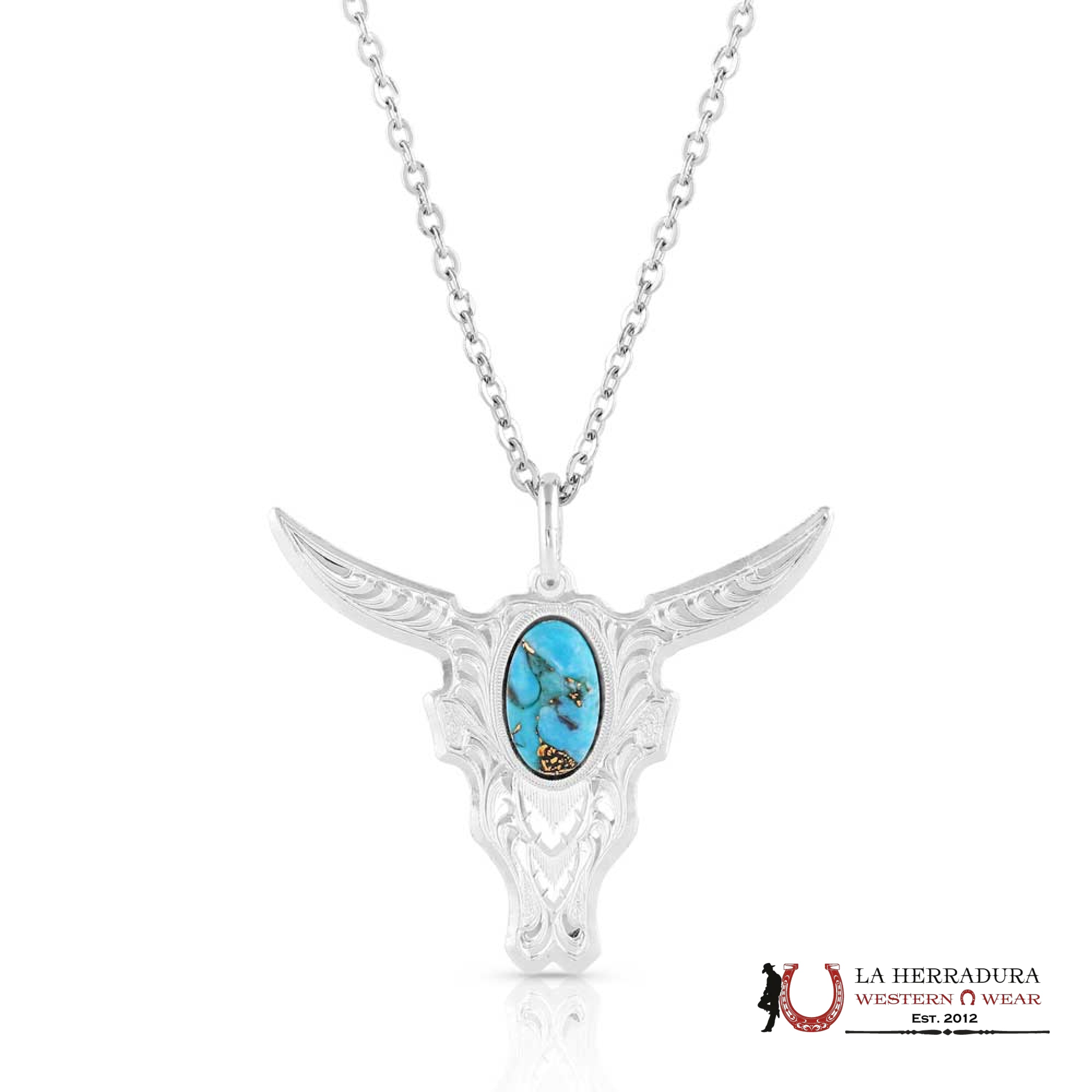 Montana Silversmith Chiseled Steer Head Turquoise Necklace