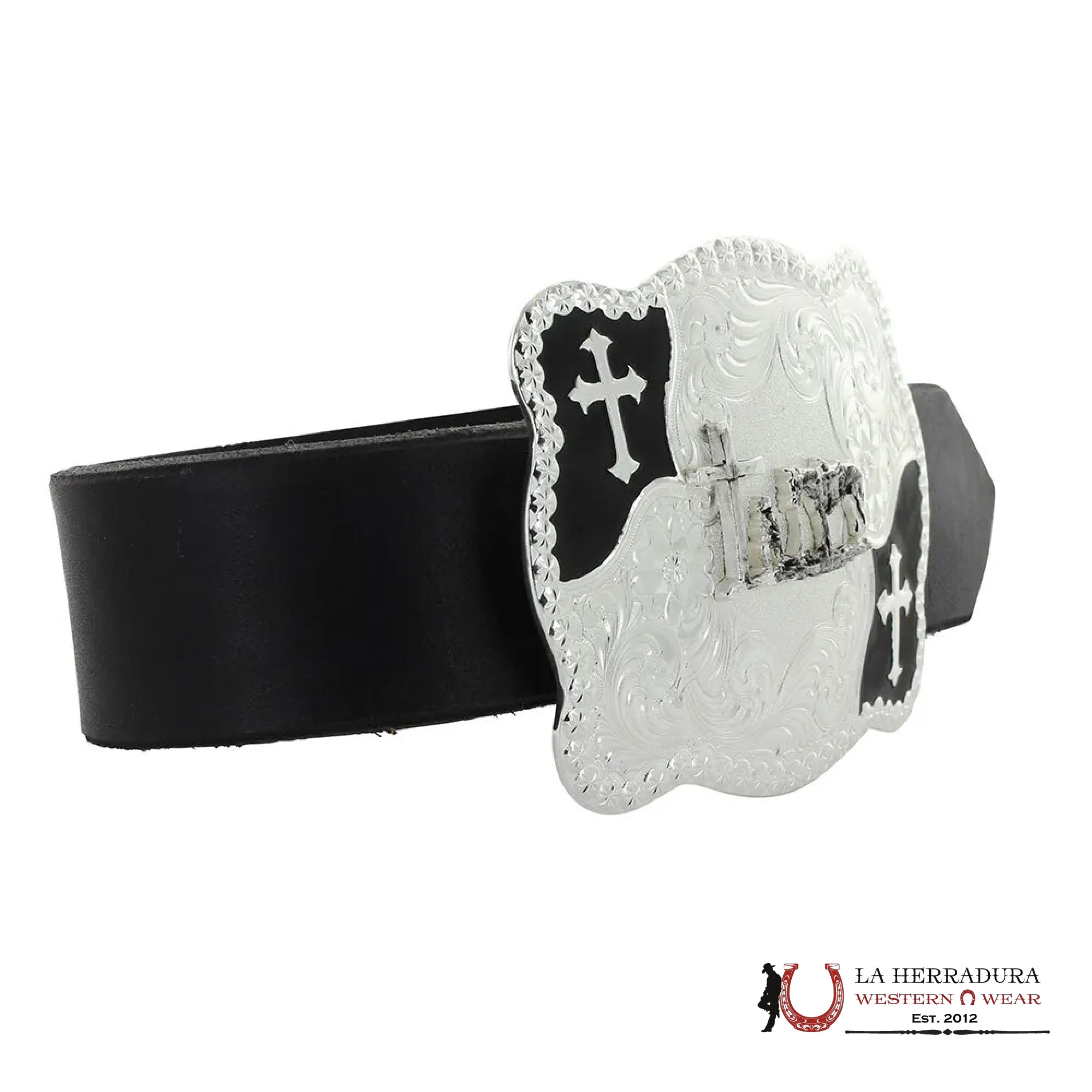 MONTANA SILVERSMITH CHRISTIAN FLOURISH SCALLOP SHAPE BELT BUCKLE WITH CHRISTIAN COWBOY ACCESORIOS