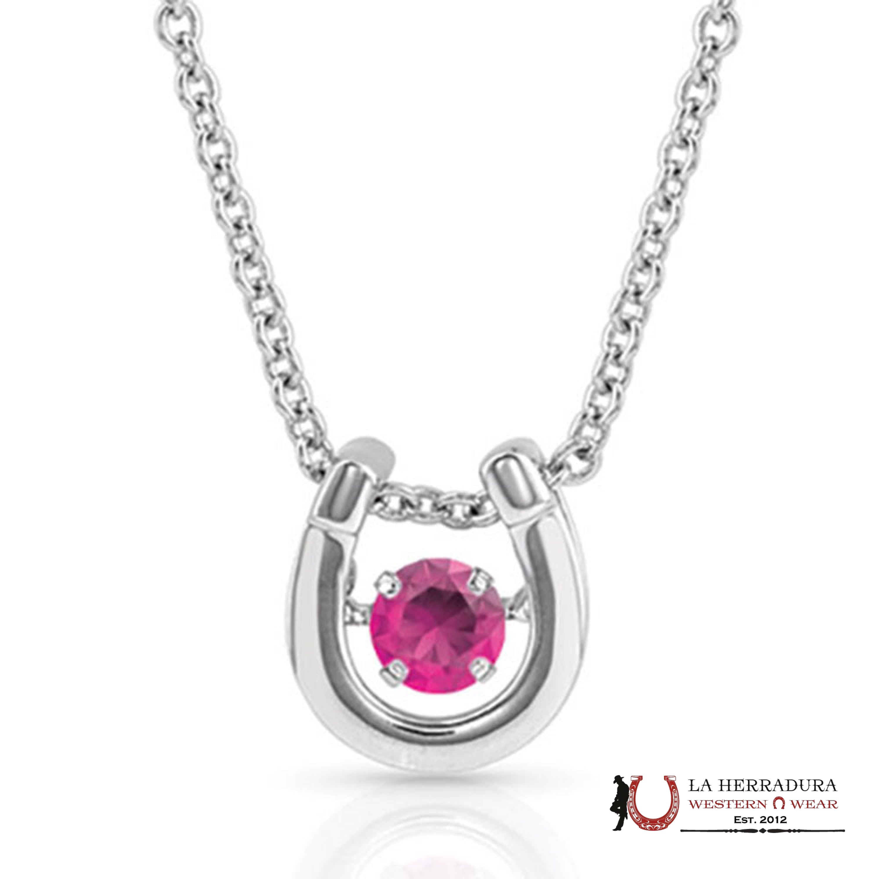 Montana Silversmith Dancing Birthstone Horseshoe Necklace Jan - Garnet CZ