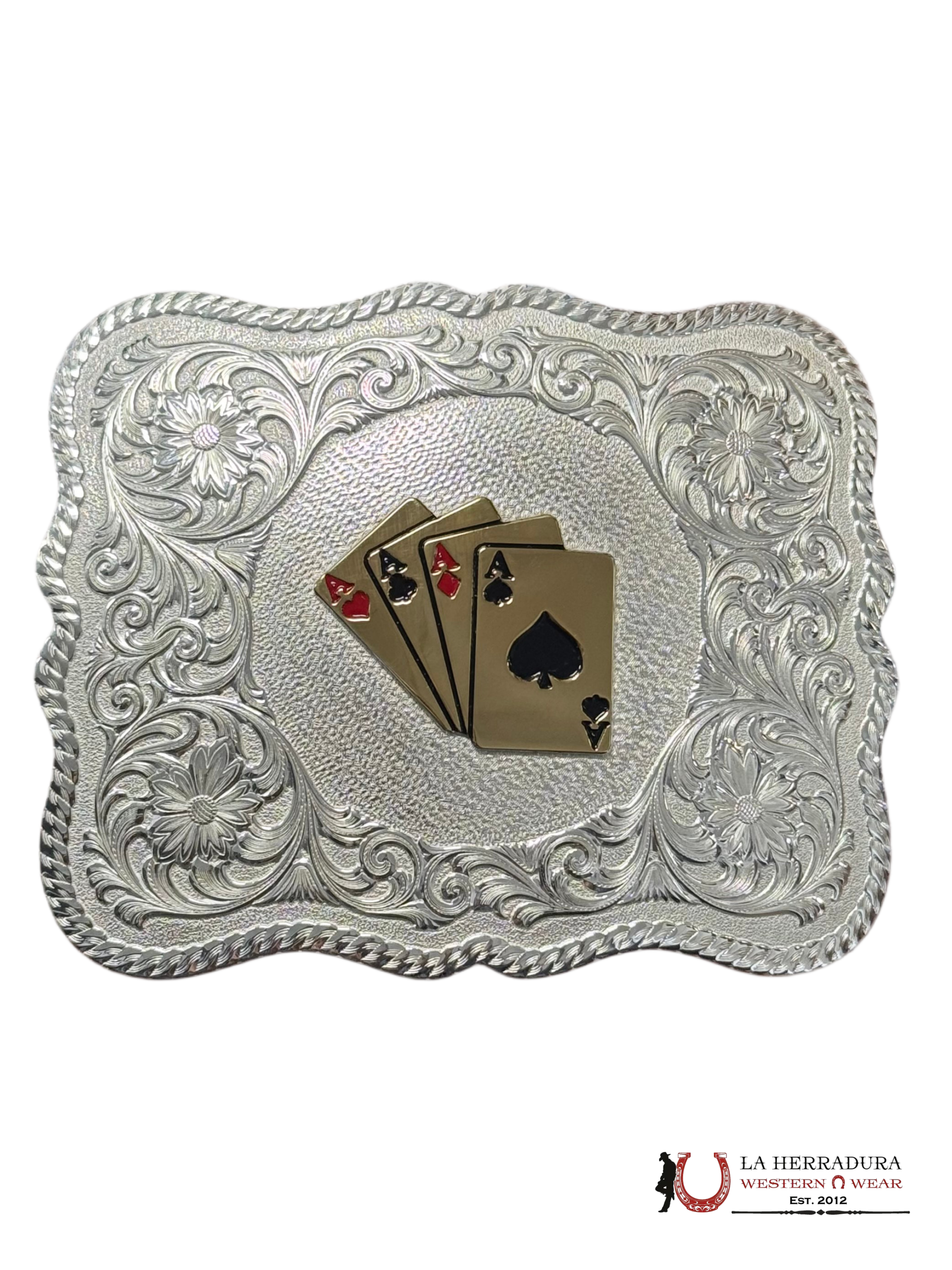 MONTANA SILVERSMITH SCALLOPED SILVER WESTERN PLAY CARDS BELT BUCKLE ACCESORIOS