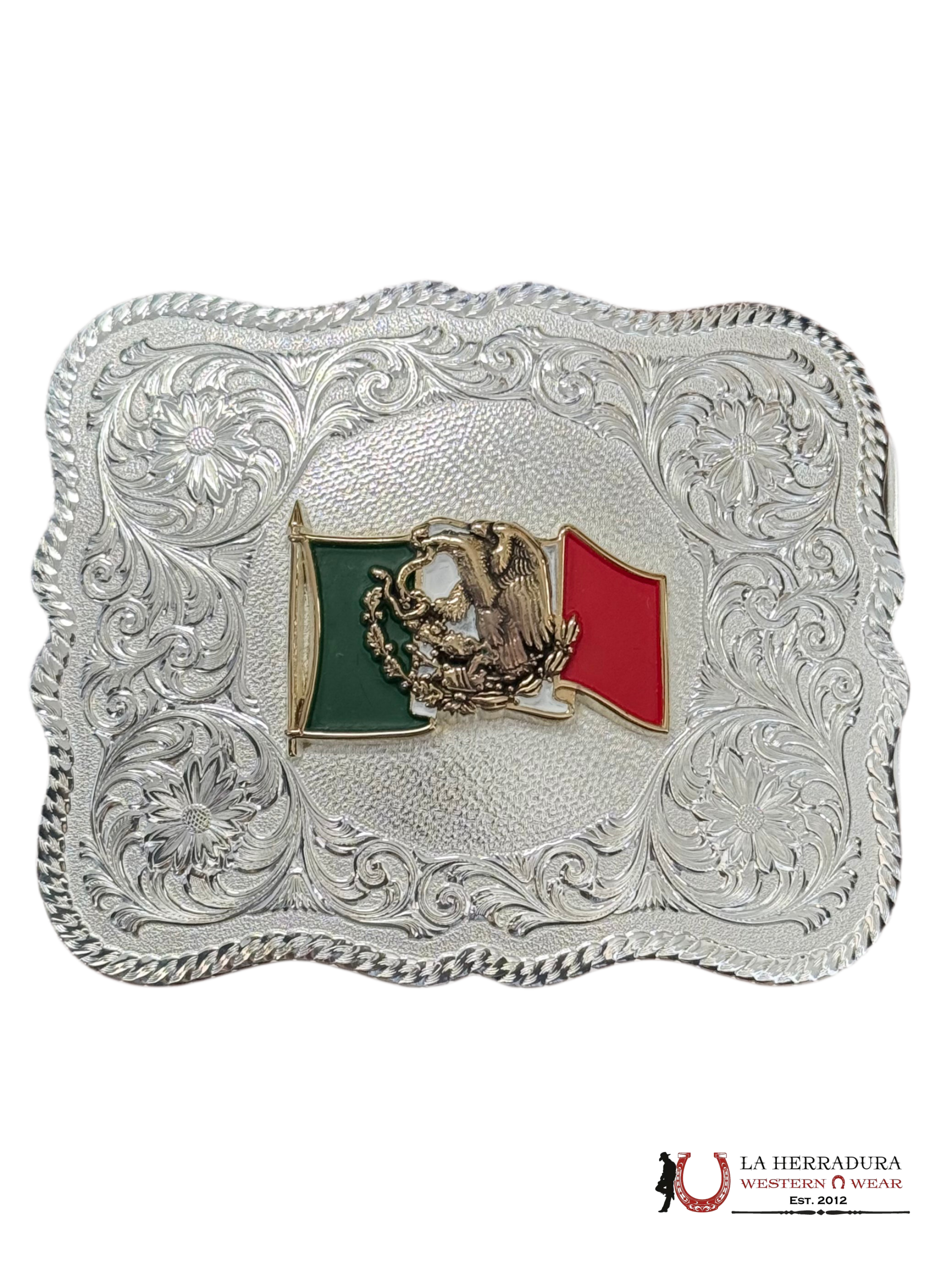 MONTANA SILVERSMITH SCALLOPED SOLVEE MEIXO FLAG ENGRAVED BUCKLE ACCESORIOS
