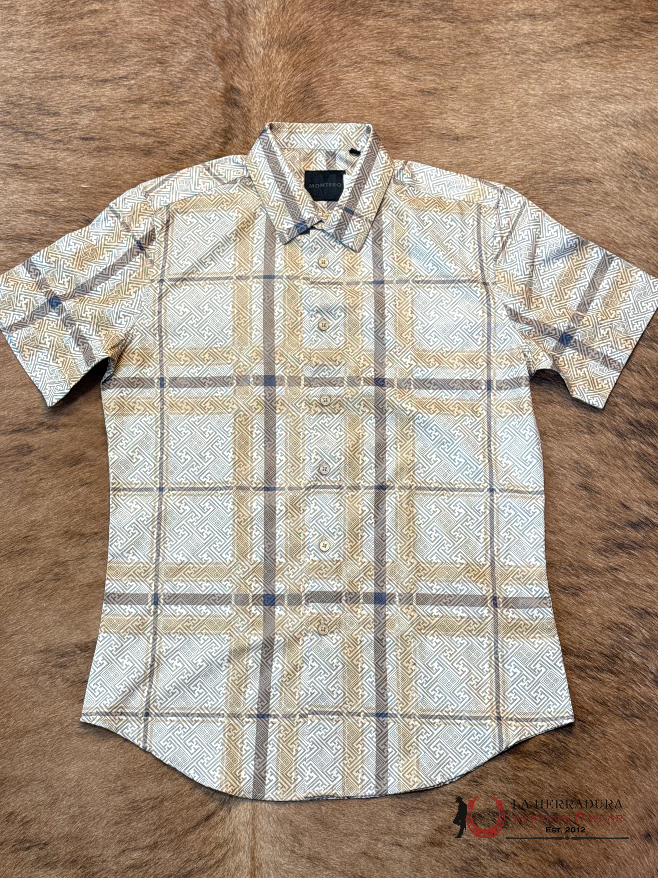 Montero Men Beige and Gold Print Shirt Long Sleeve MT4004 ROPA HOMBRES