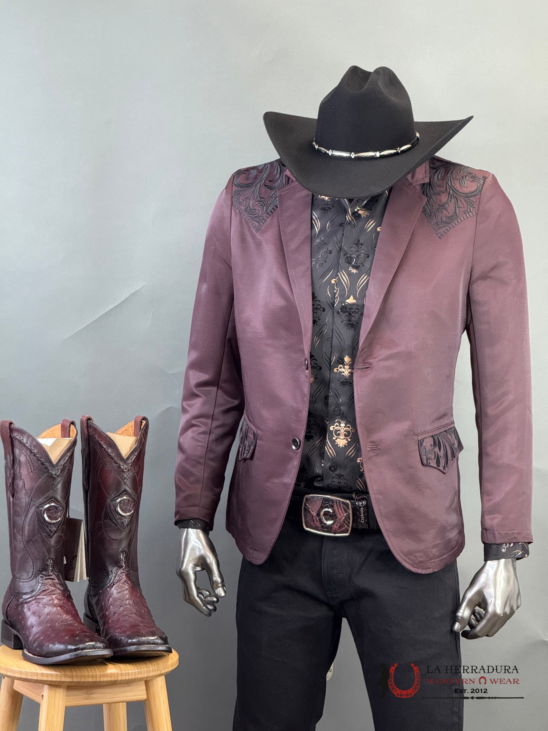 Montero Wine Embroidered Smooth Blazer Ropa Hombres