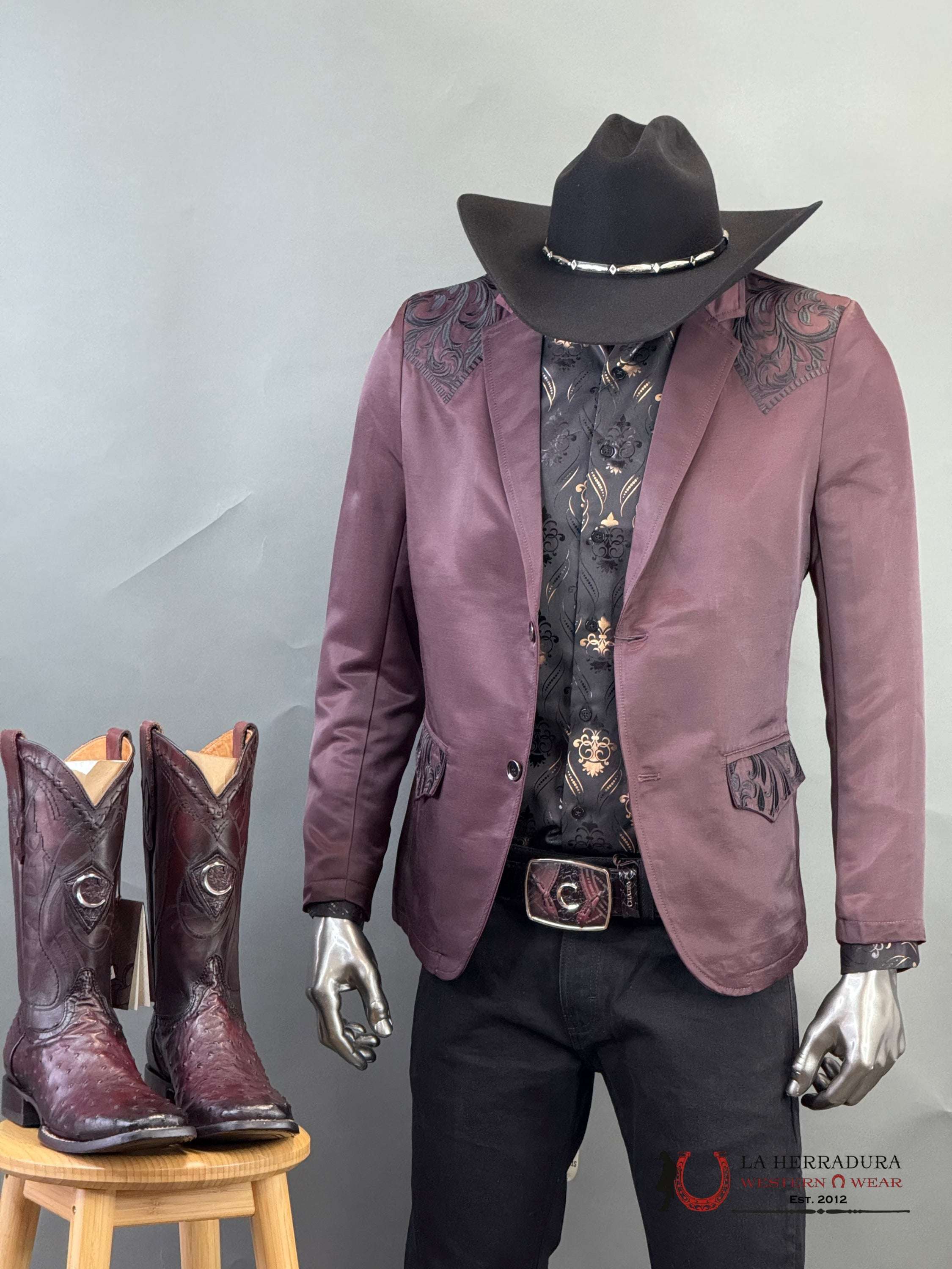 Montero Wine Embroidered Smooth Blazer Ropa Hombres