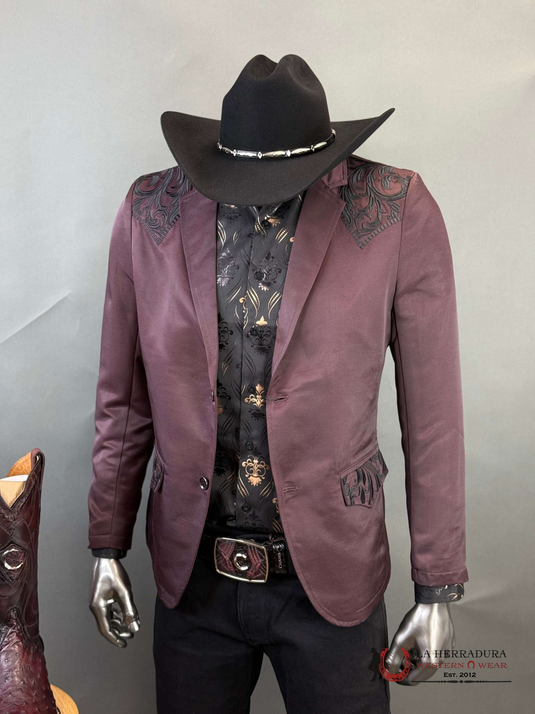 Montero Wine Embroidered Smooth Blazer Ropa Hombres