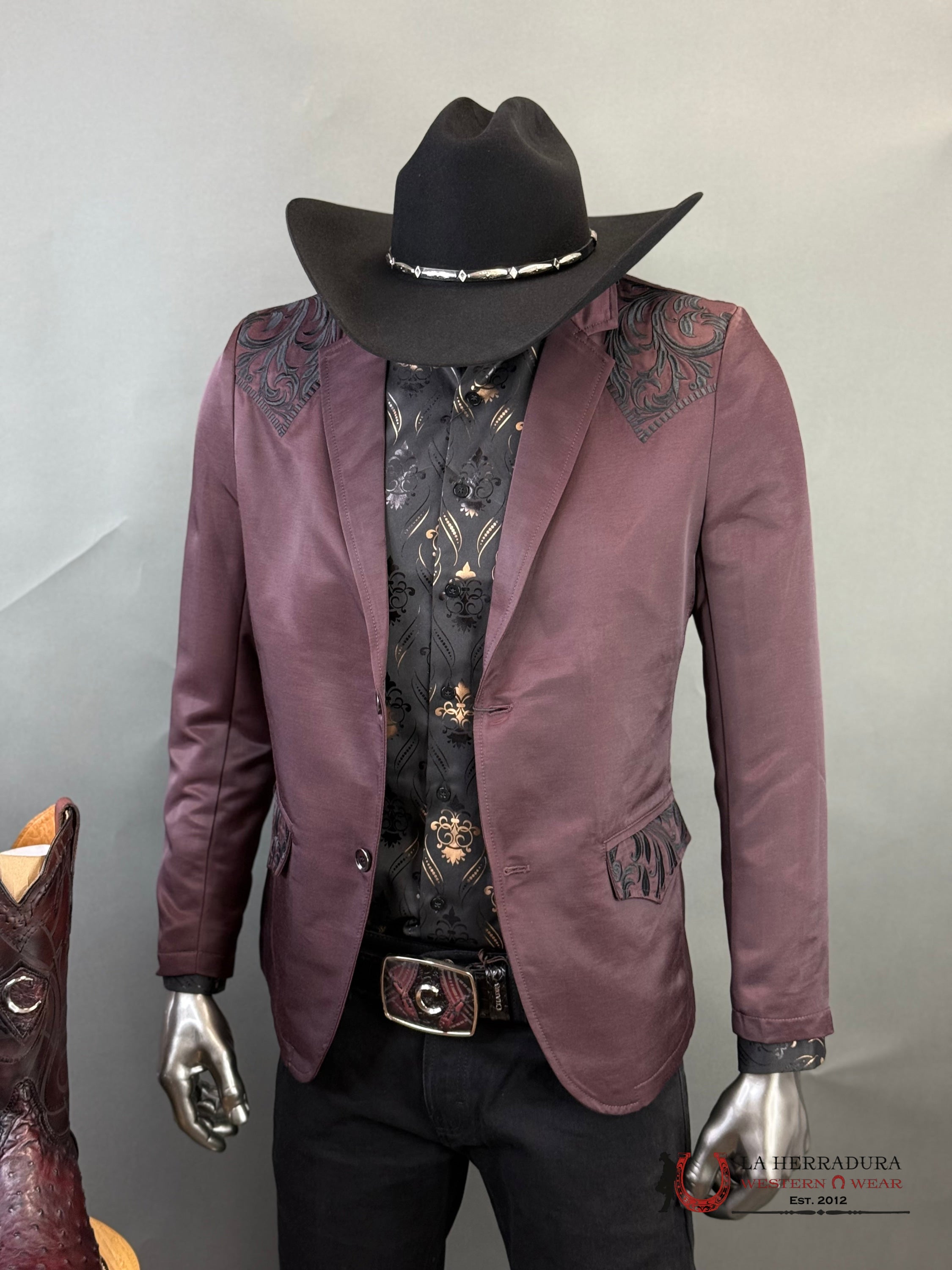 Montero Wine Embroidered Smooth Blazer Ropa Hombres