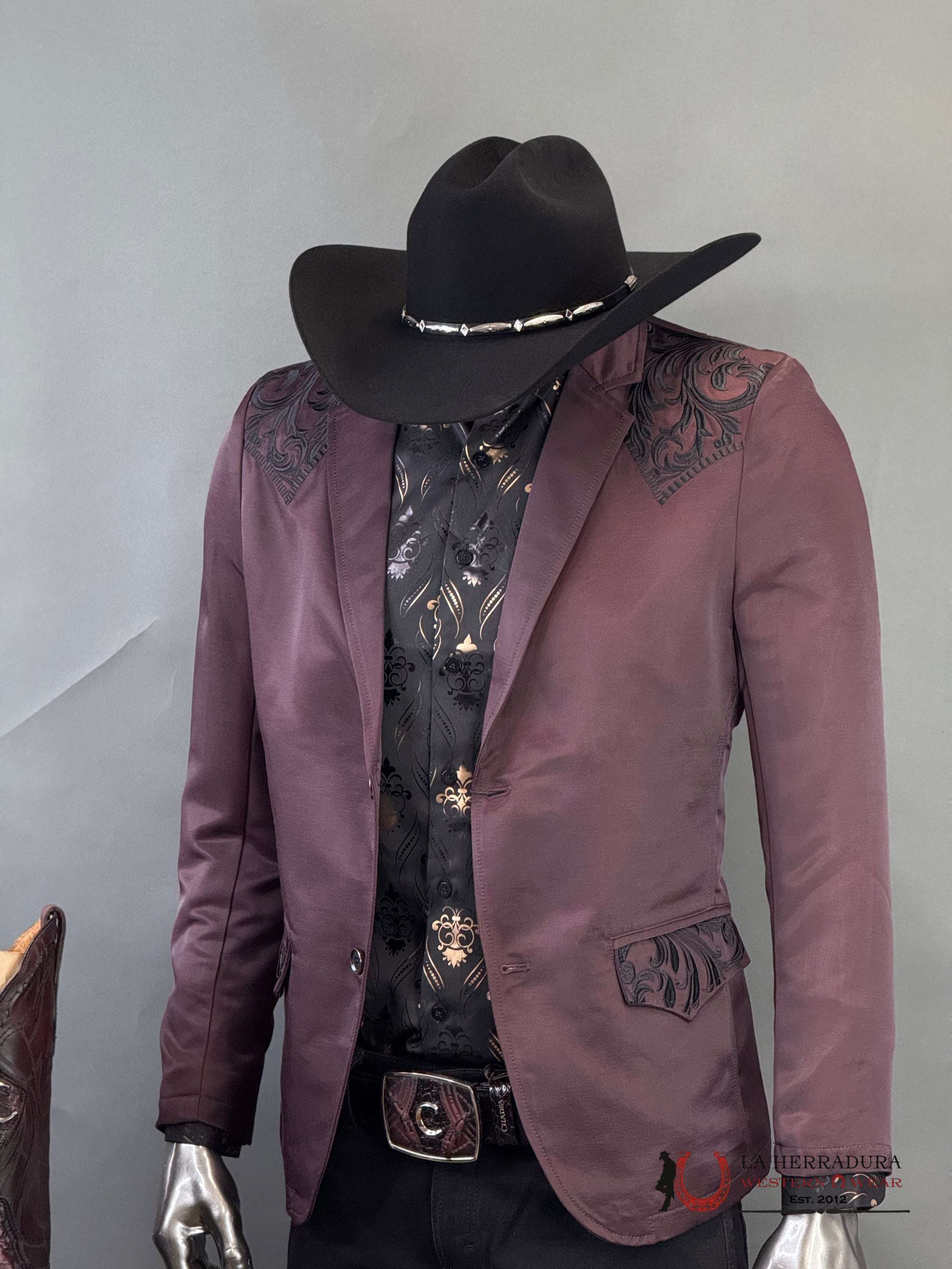 Montero Wine Embroidered Smooth Blazer Ropa Hombres