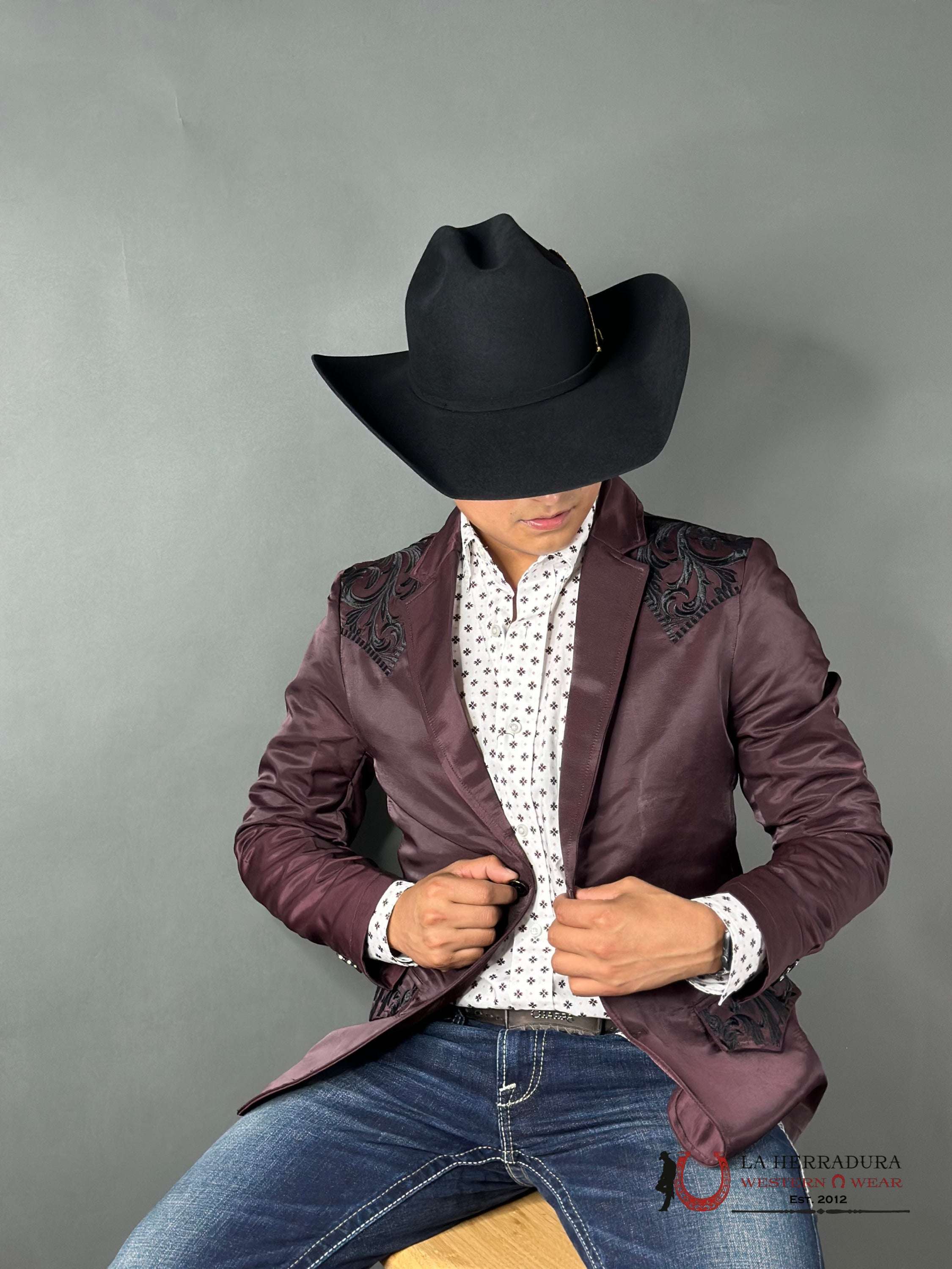 Montero Wine Embroidered Smooth Blazer Ropa Hombres