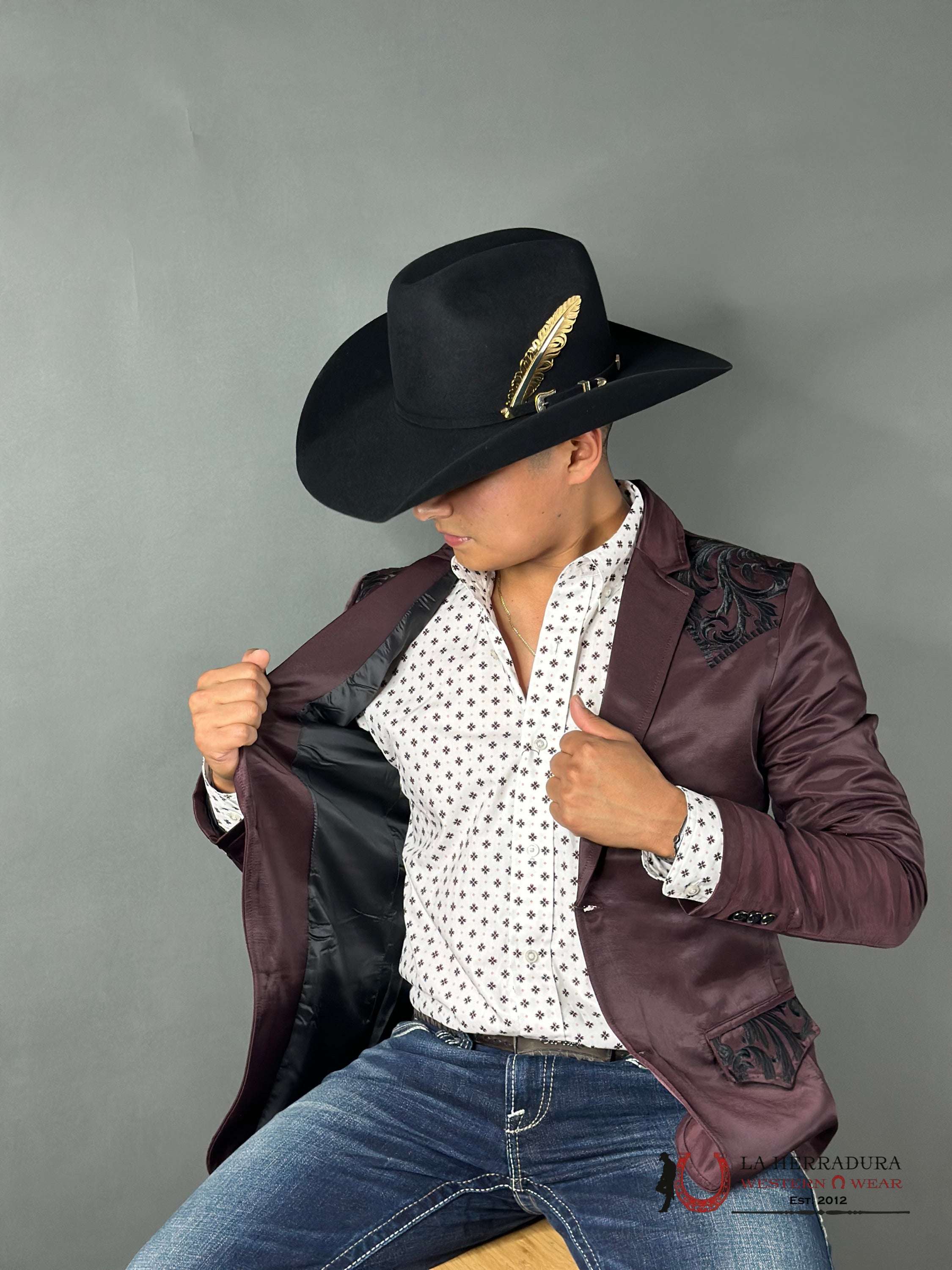 Montero Wine Embroidered Smooth Blazer Ropa Hombres