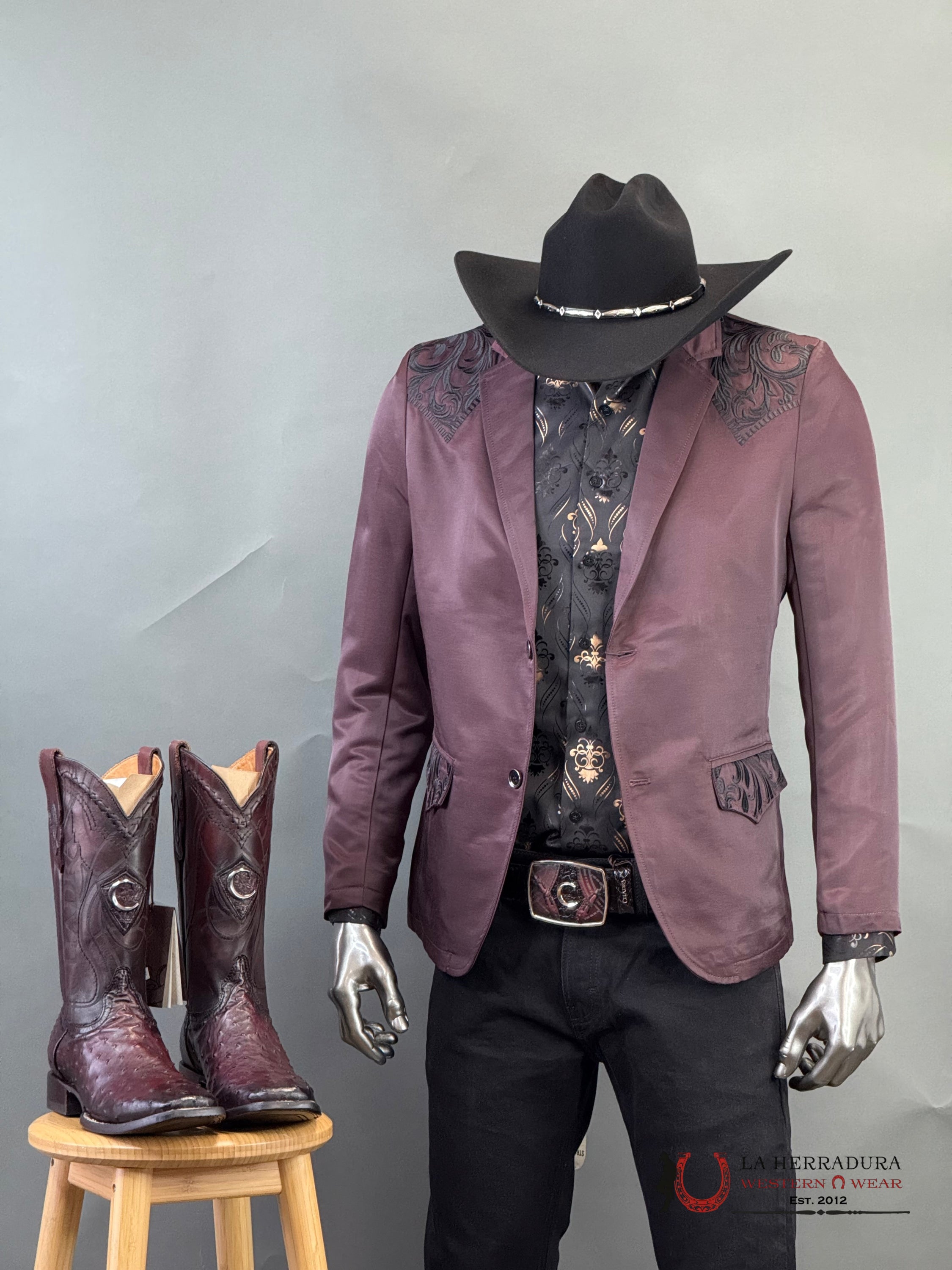 Montero Wine Embroidered Smooth Blazer Ropa Hombres