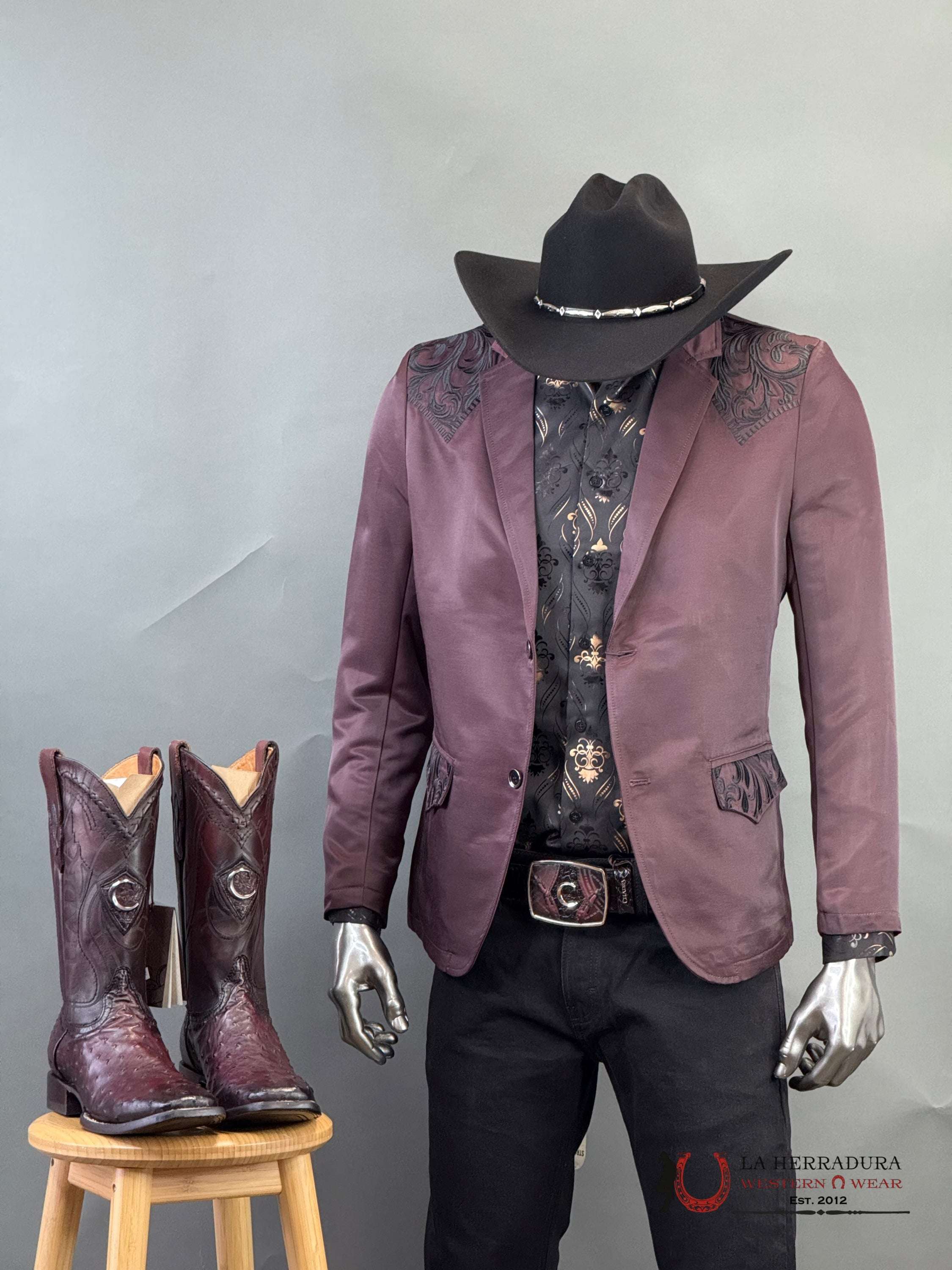 Montero Wine Embroidered Smooth Blazer Ropa Hombres