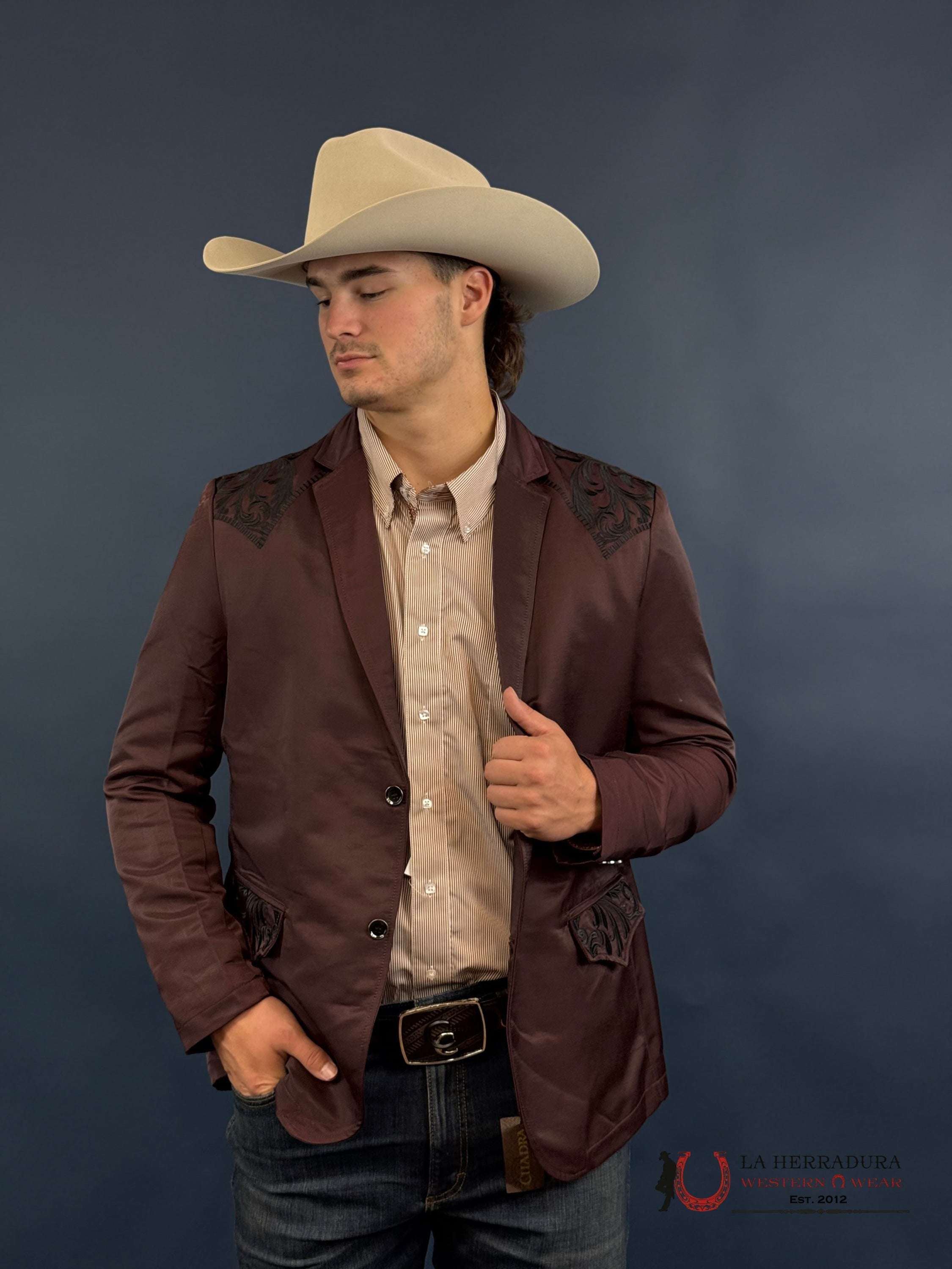 Montero Wine Embroidered Smooth Blazer Ropa Hombres