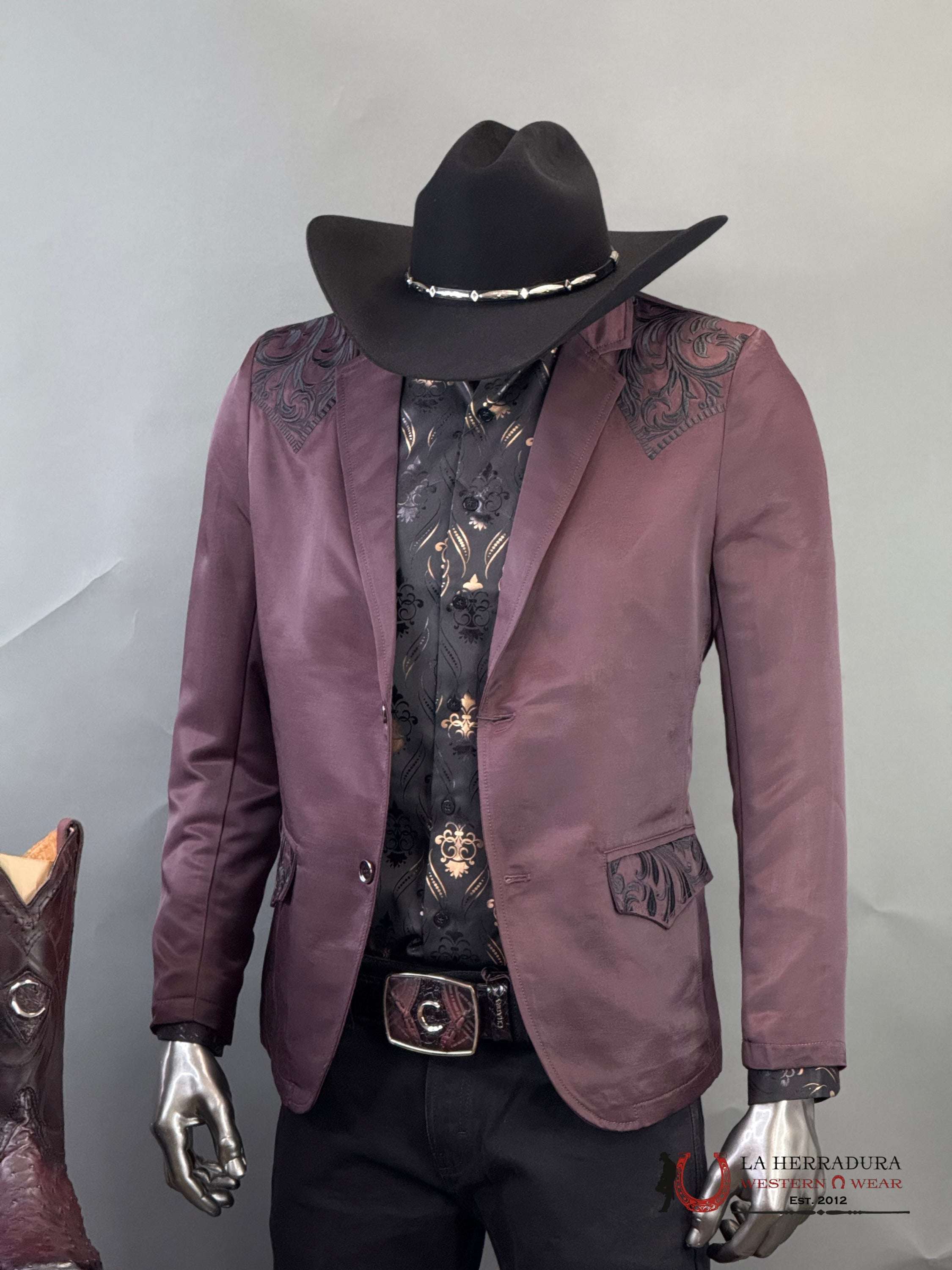 Montero Wine Embroidered Smooth Blazer Ropa Hombres