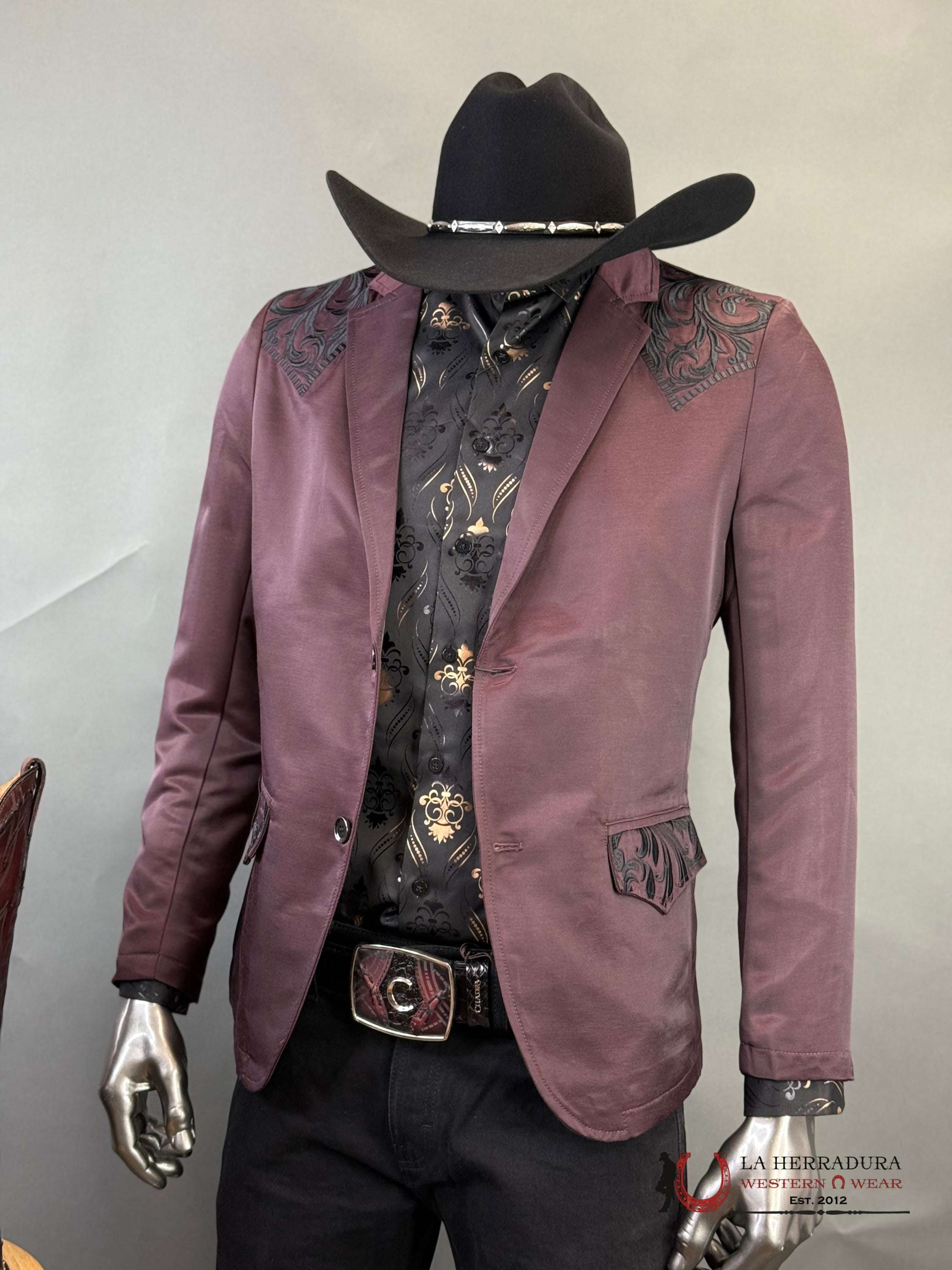 Montero Wine Embroidered Smooth Blazer Ropa Hombres