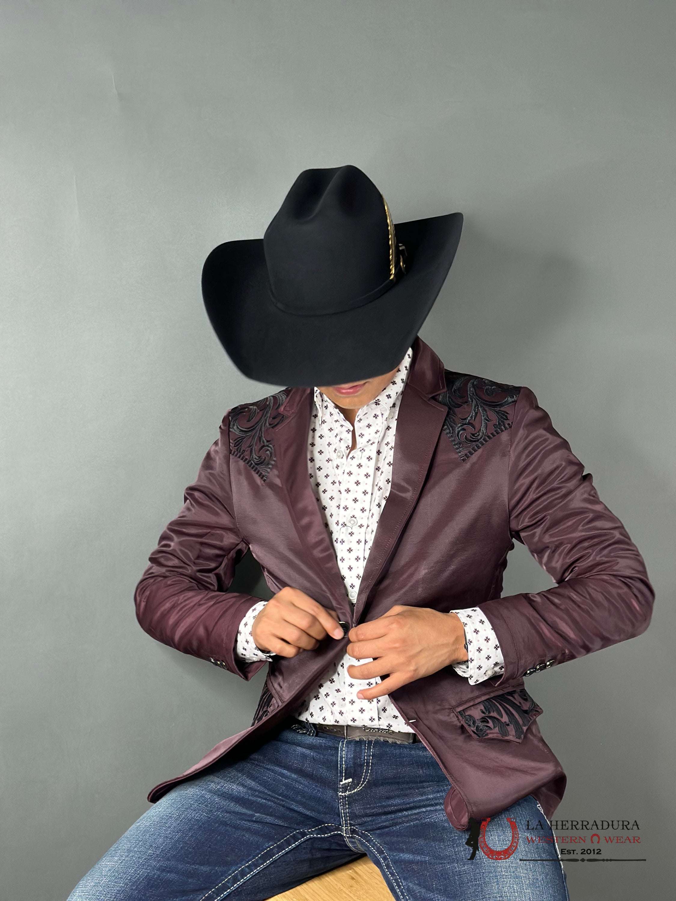 Montero Wine Embroidered Smooth Blazer Ropa Hombres