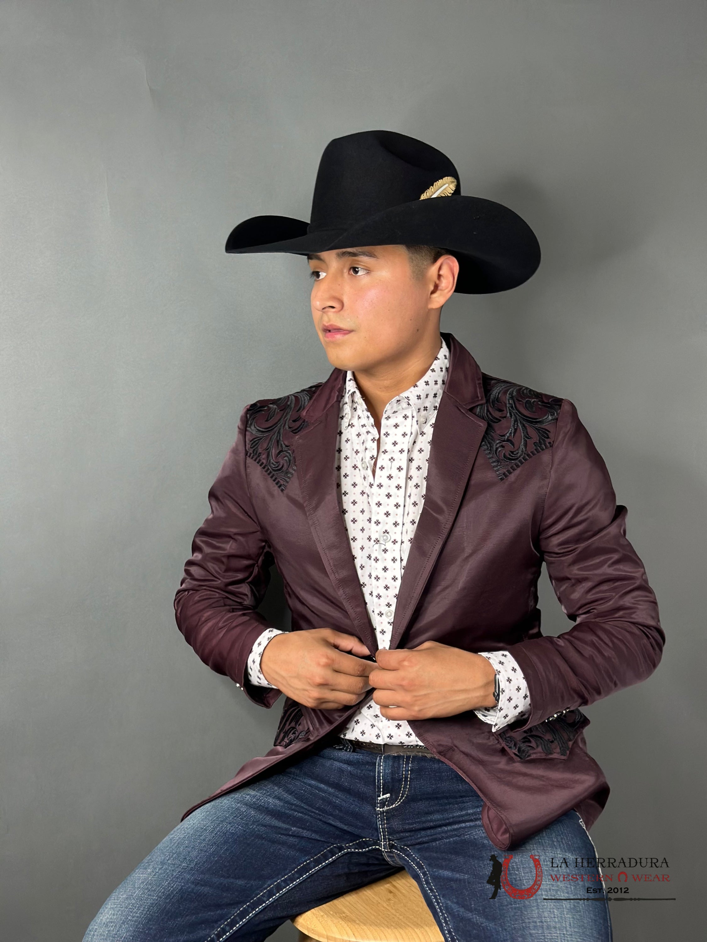 Montero Wine Embroidered Smooth Blazer Ropa Hombres