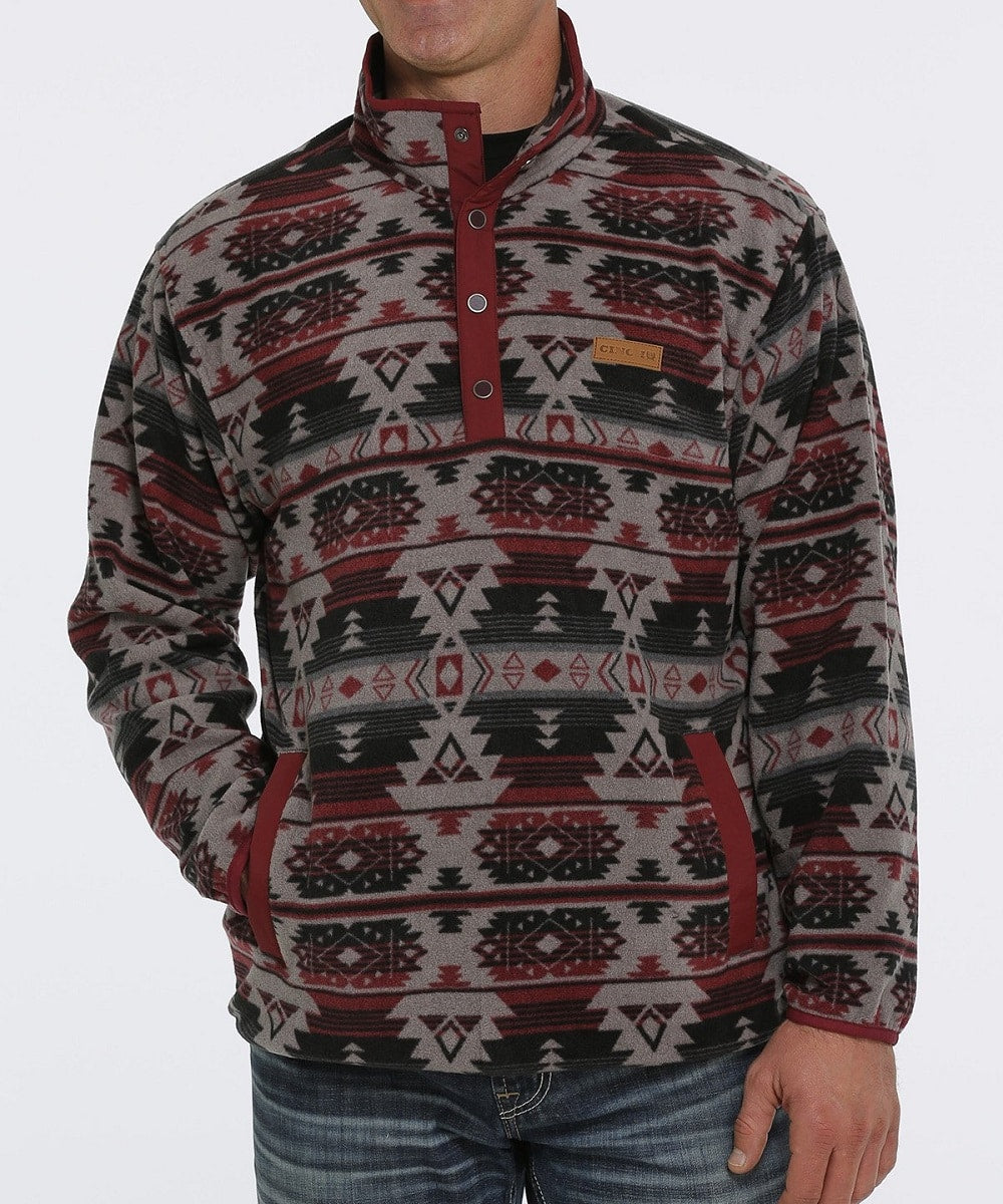 CINCH MEN BURGANDY BLACK AZTEC PRINT PULLOVER MWK1514011