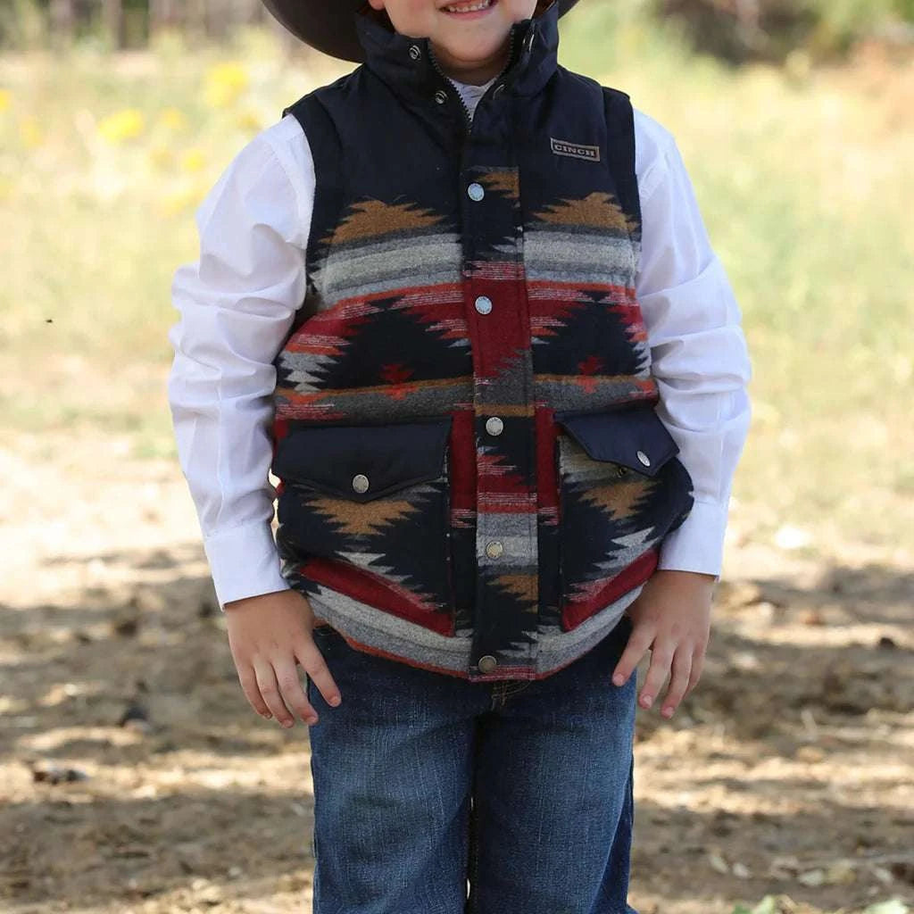 CINCH BOYS VEST MWV5090001 BLUE AZTEC Laherradurawwnc.com