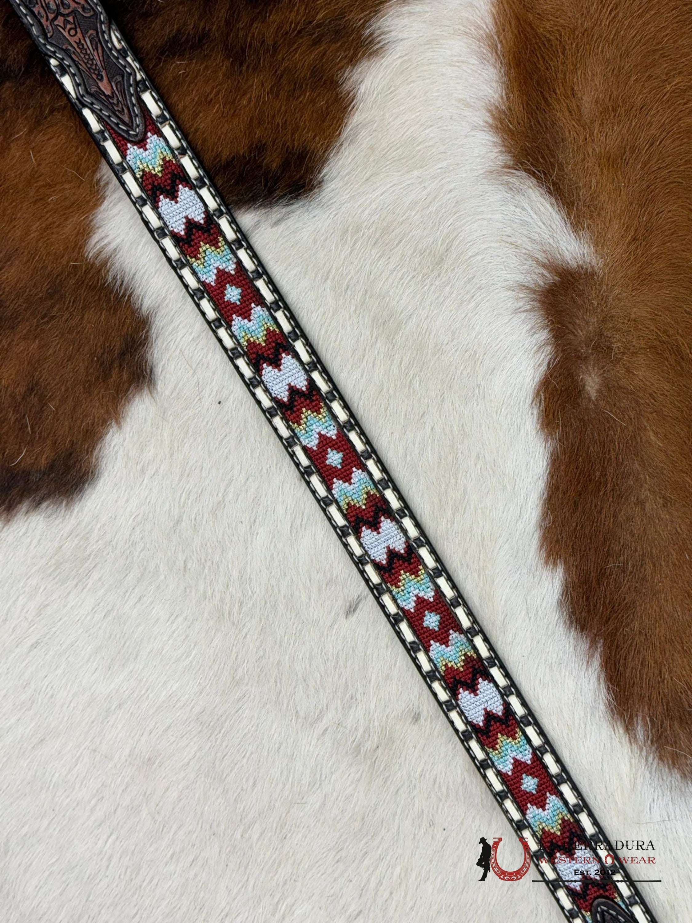 Nocona Bot Belt Tooled Brown Red Multi Niños