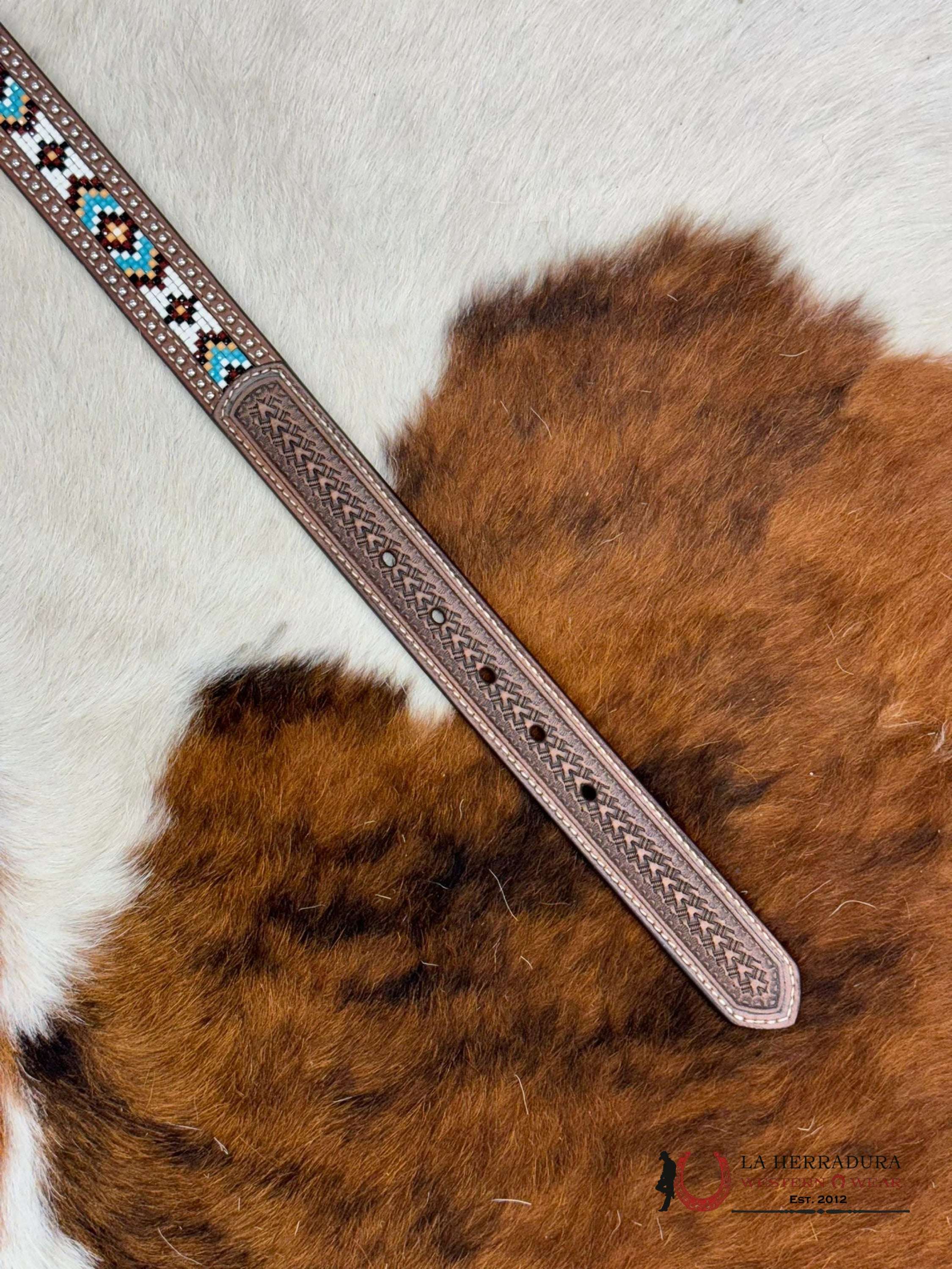 Nocona Boy Belt White Multi Aztec Stone Niños