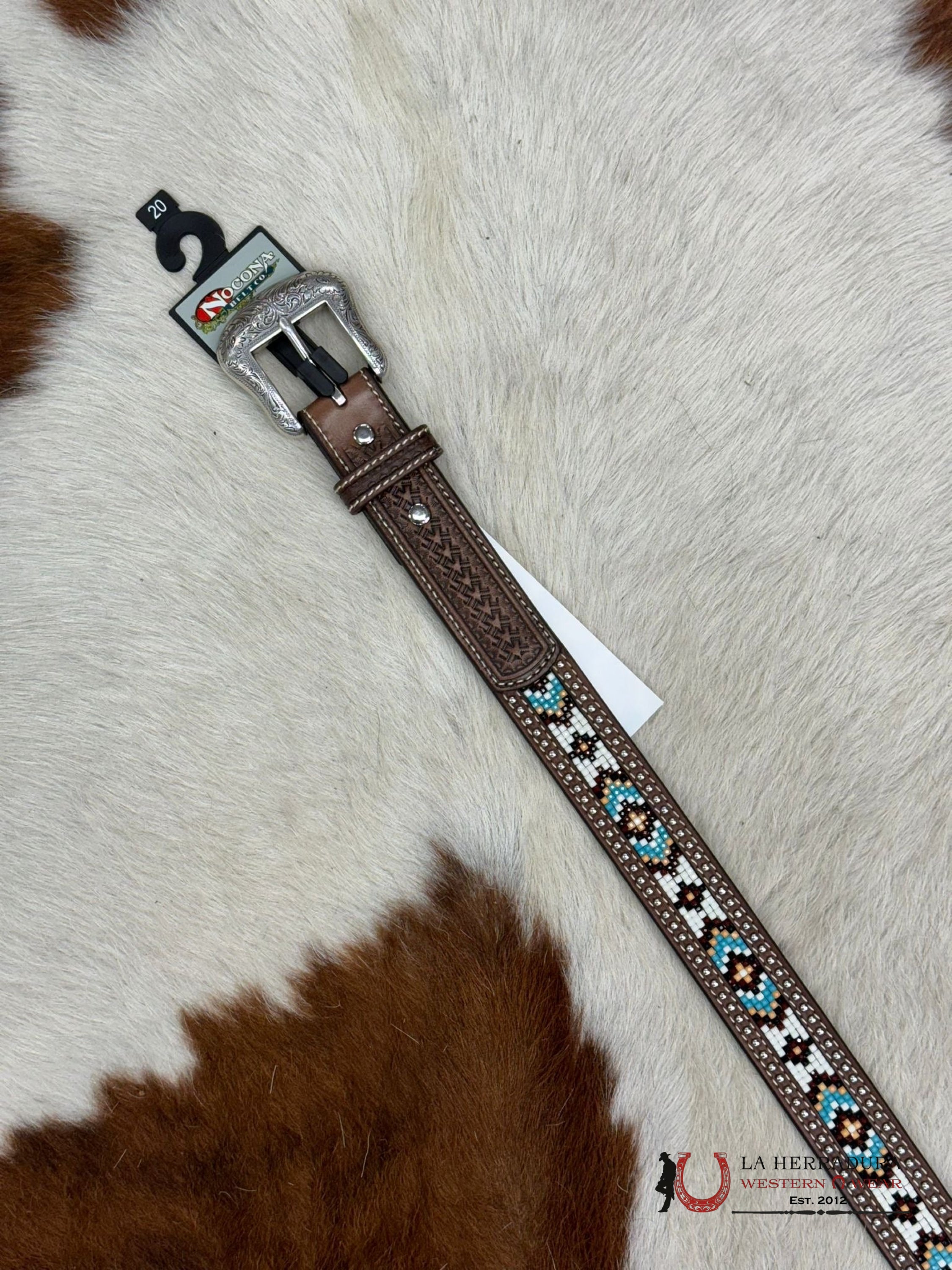 Nocona Boy Belt White Multi Aztec Stone Niños