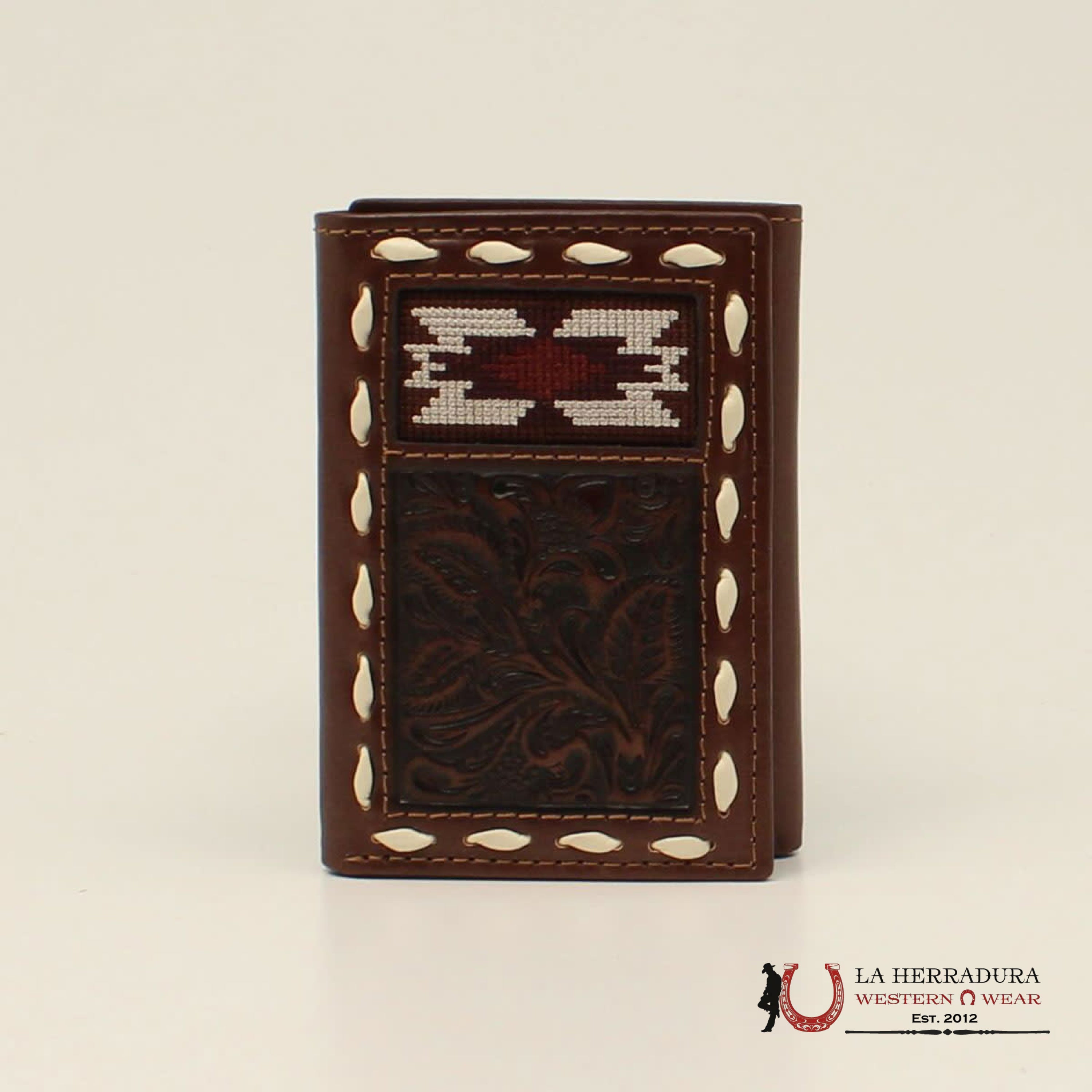 NOCONA BROWN HAND TOOLED AZTEC TRI-FOLD WALLET-N500039002 ACCESORIOS