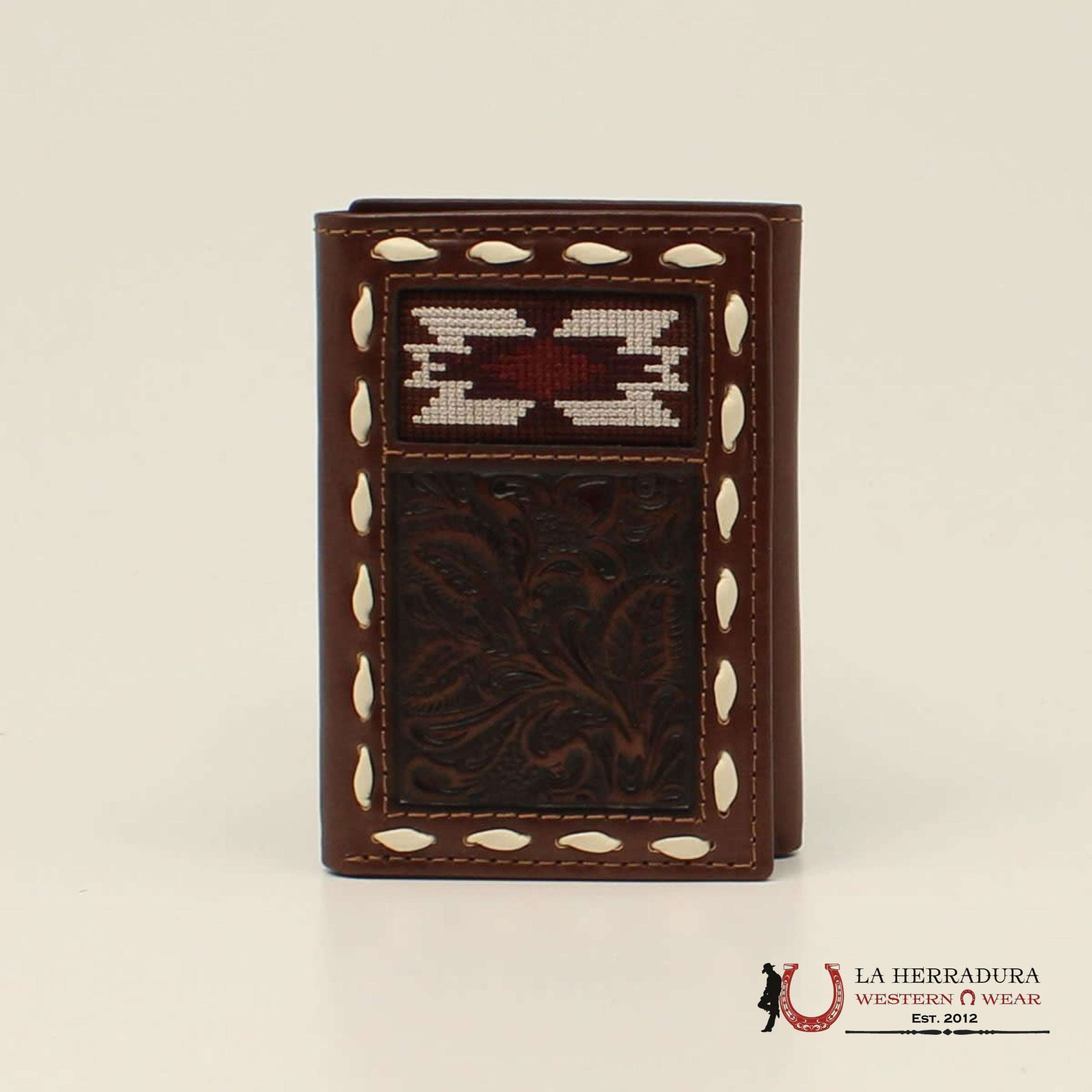 NOCONA BROWN HAND TOOLED AZTEC TRI-FOLD WALLET-N500039002 ACCESORIOS
