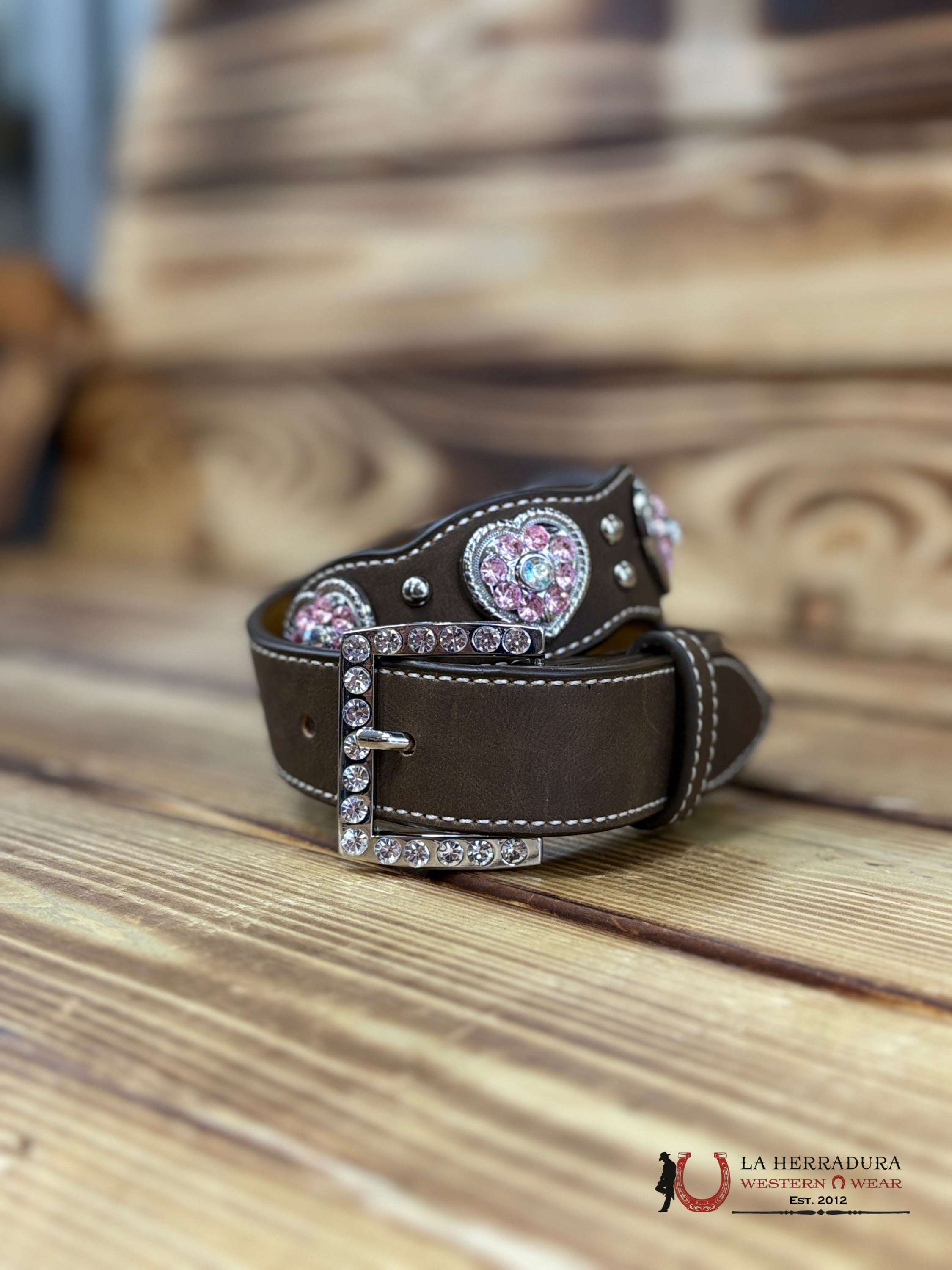 NOCONA GIRLS BELTS BROWN WITH HEART BLING- N4427044 NIÑOS