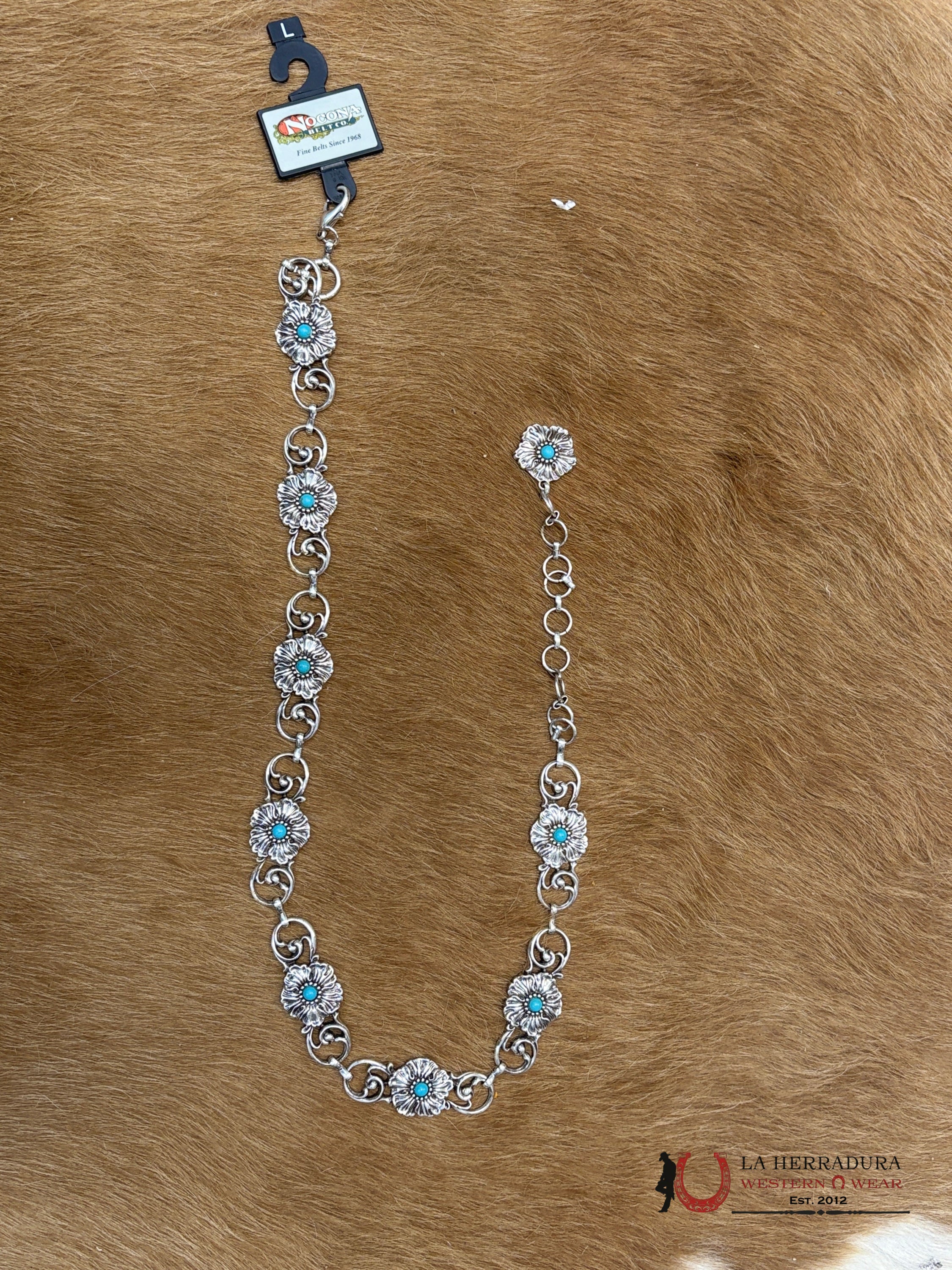 NOCONA GIRLS SILVER CHAIN FLOWER BELT WITH BLUE STONE- N4441536 OSFM NIÑOS