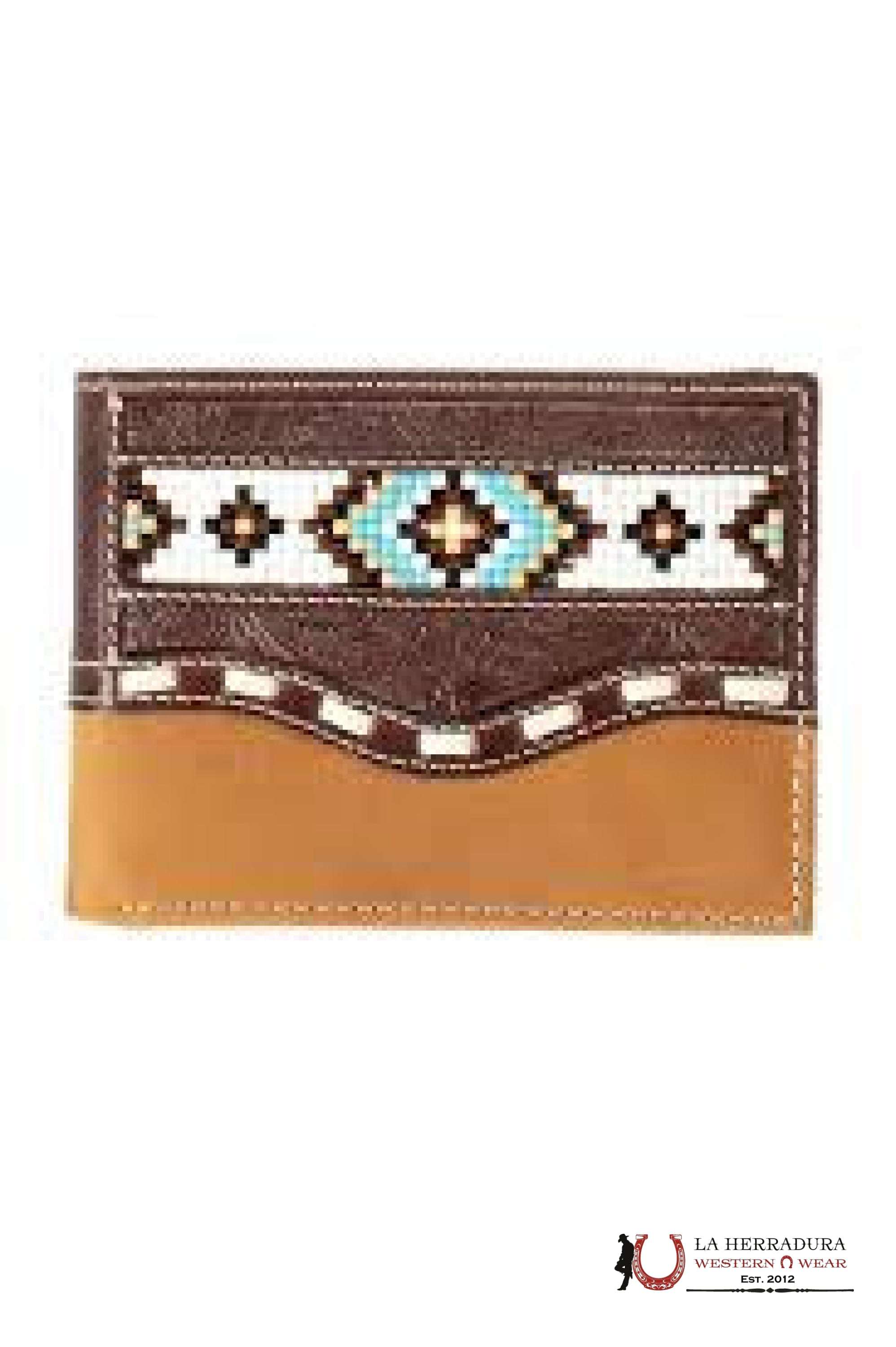 NOCONA MENS BROWN AZTEC BEADED REMOVABLE PASSCASE WALLET- N5416202 ACCESORIOS