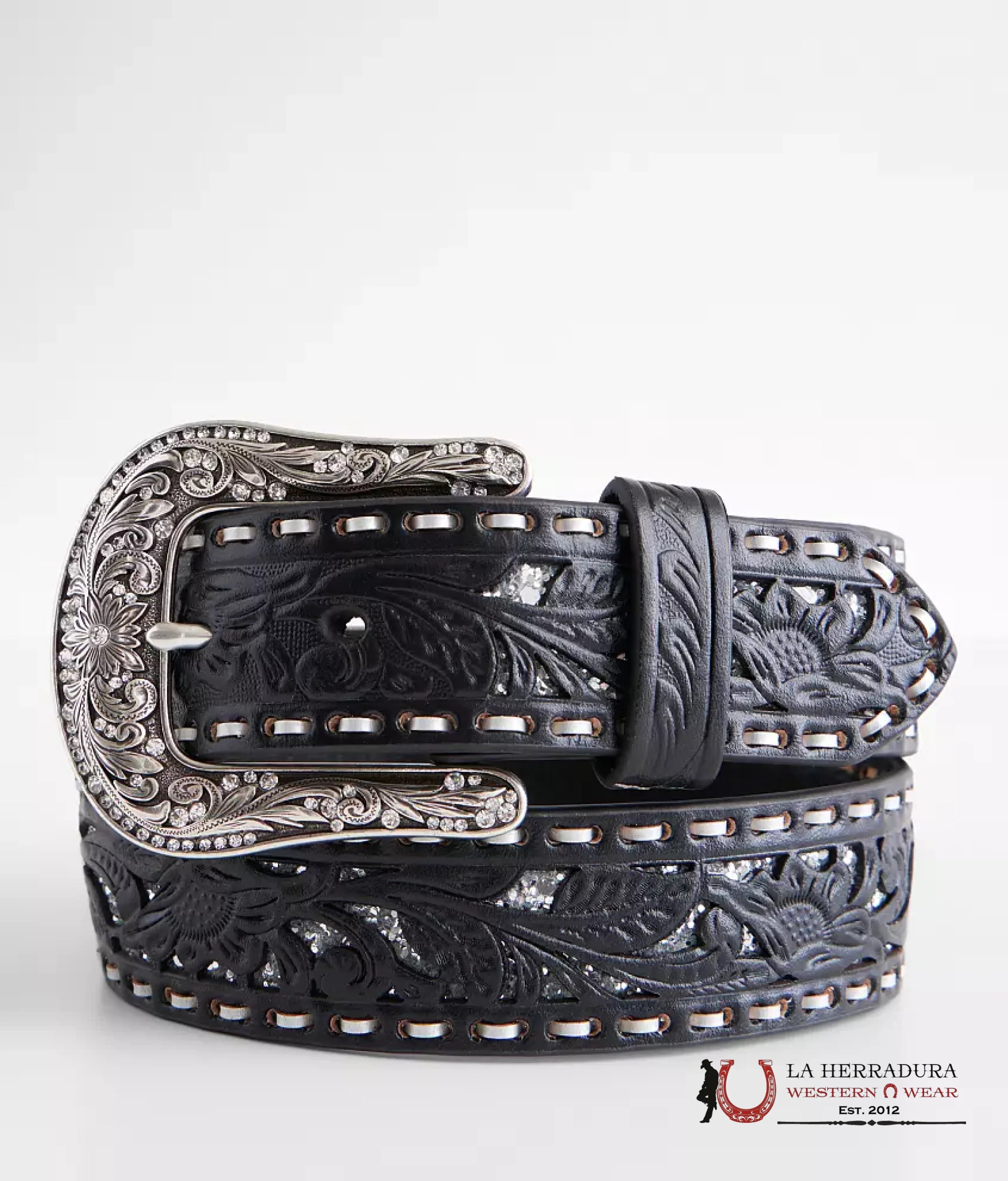 NOCONA WOMENS BLACK SILVER GLITTER BELT- N320000201 CINTURONES MUJERES