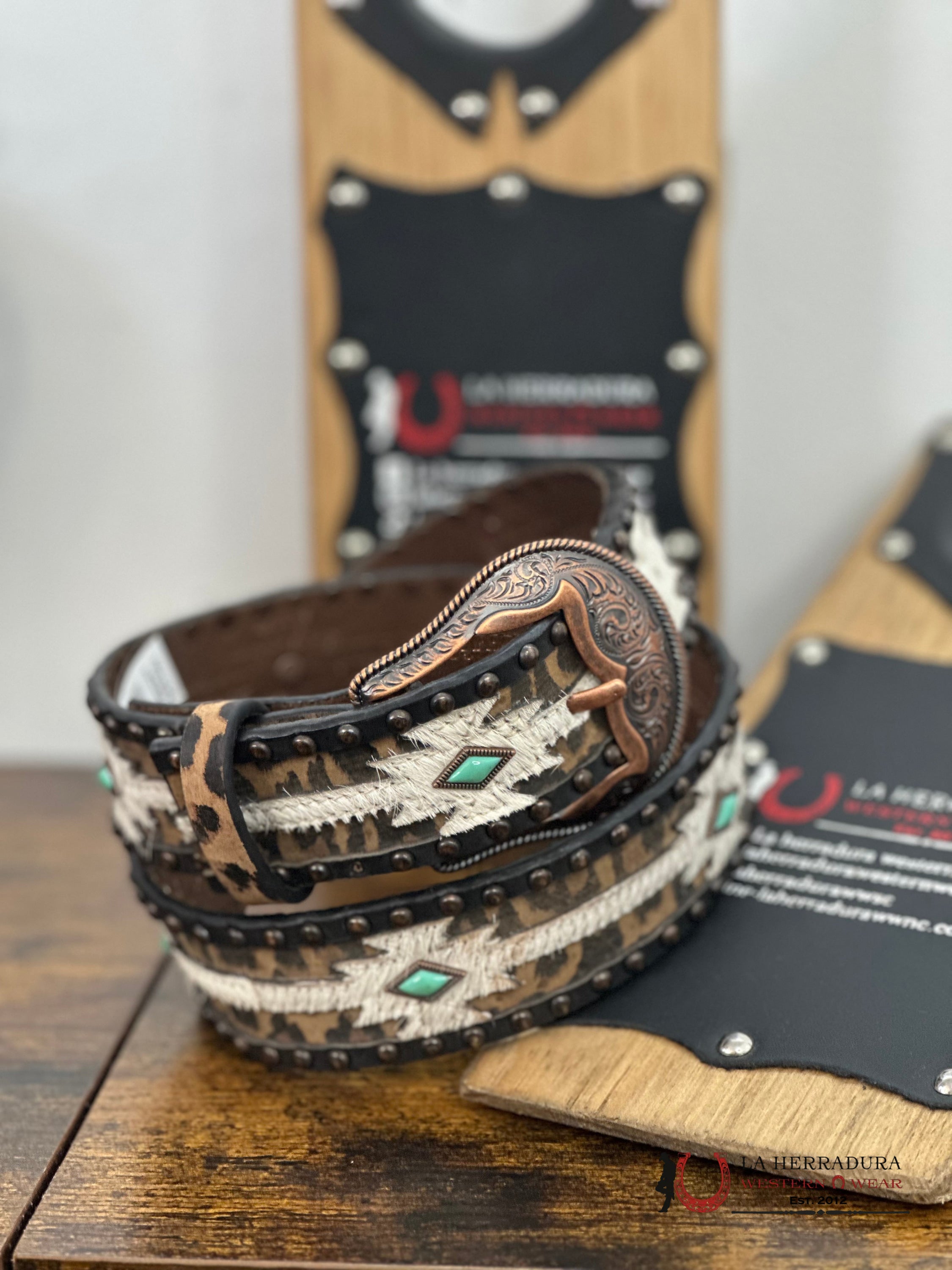 Nocona Cheetah Turq Belt Cinturones Mujeres