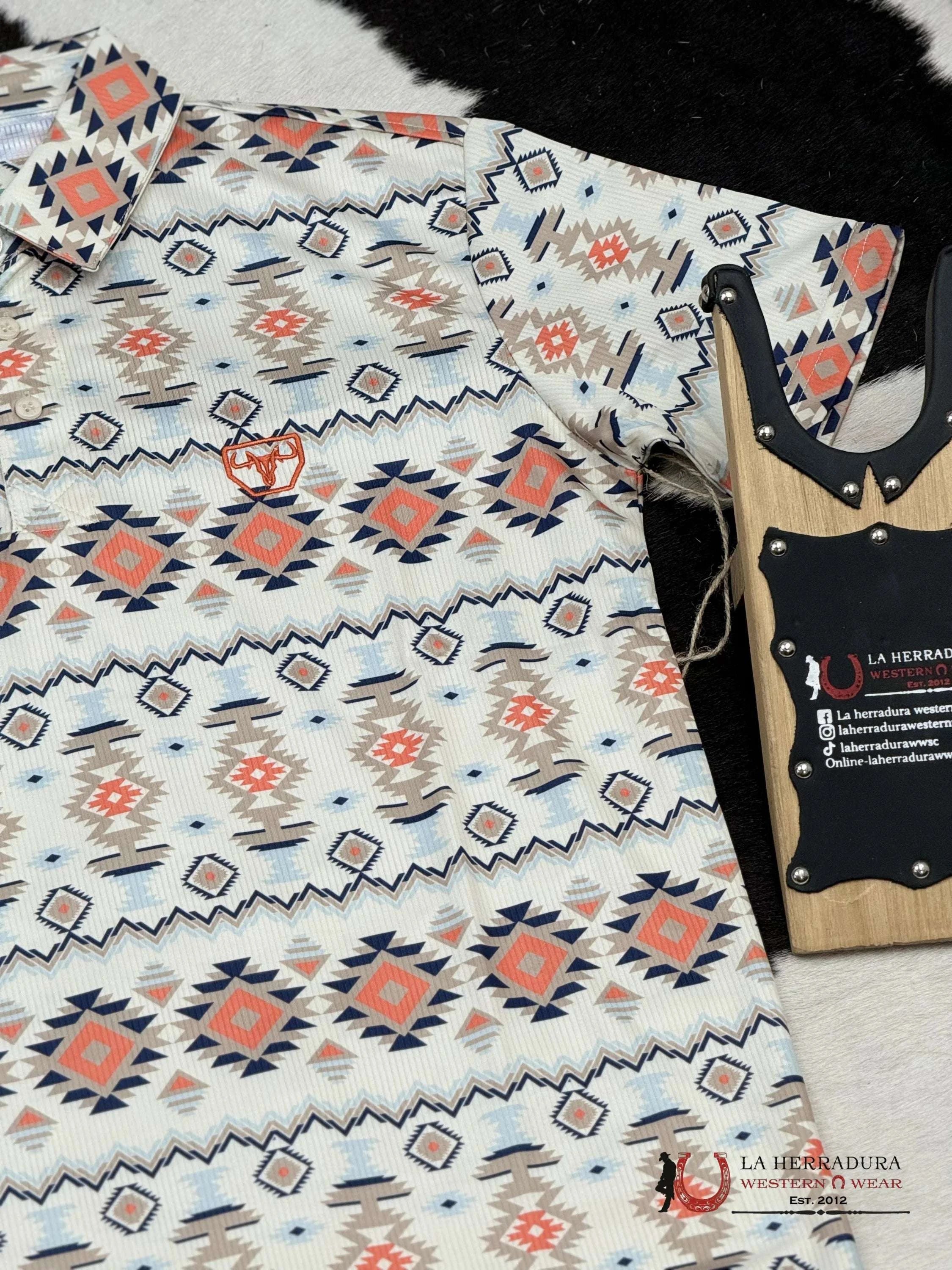 Orange Aztec Polo Short Sleeve Shirt Ropa Hombres