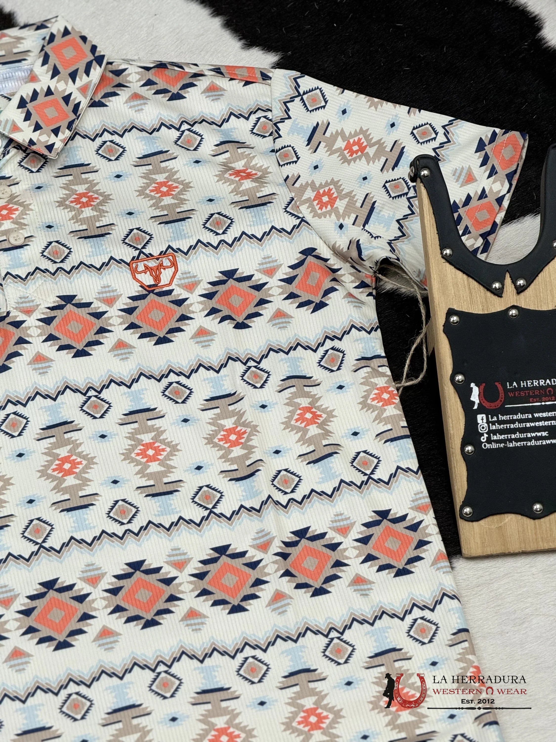 Orange Aztec Polo Short Sleeve Shirt Ropa Hombres