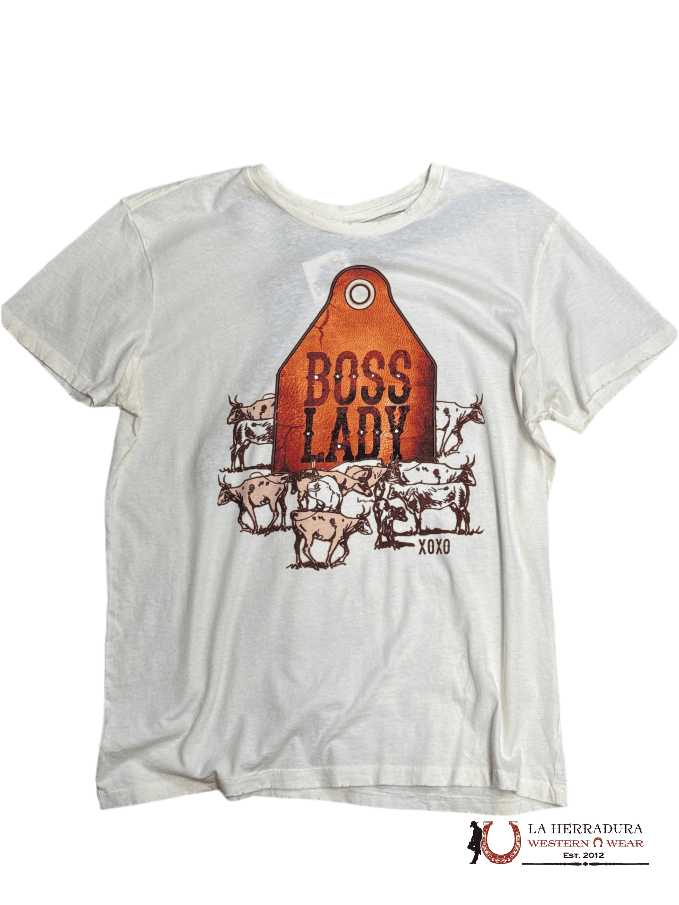 ORIGINAL XOXO WOMEM TAN COW TAG ORANGE WITH COWS BOSS LADY ROPA MUJERES