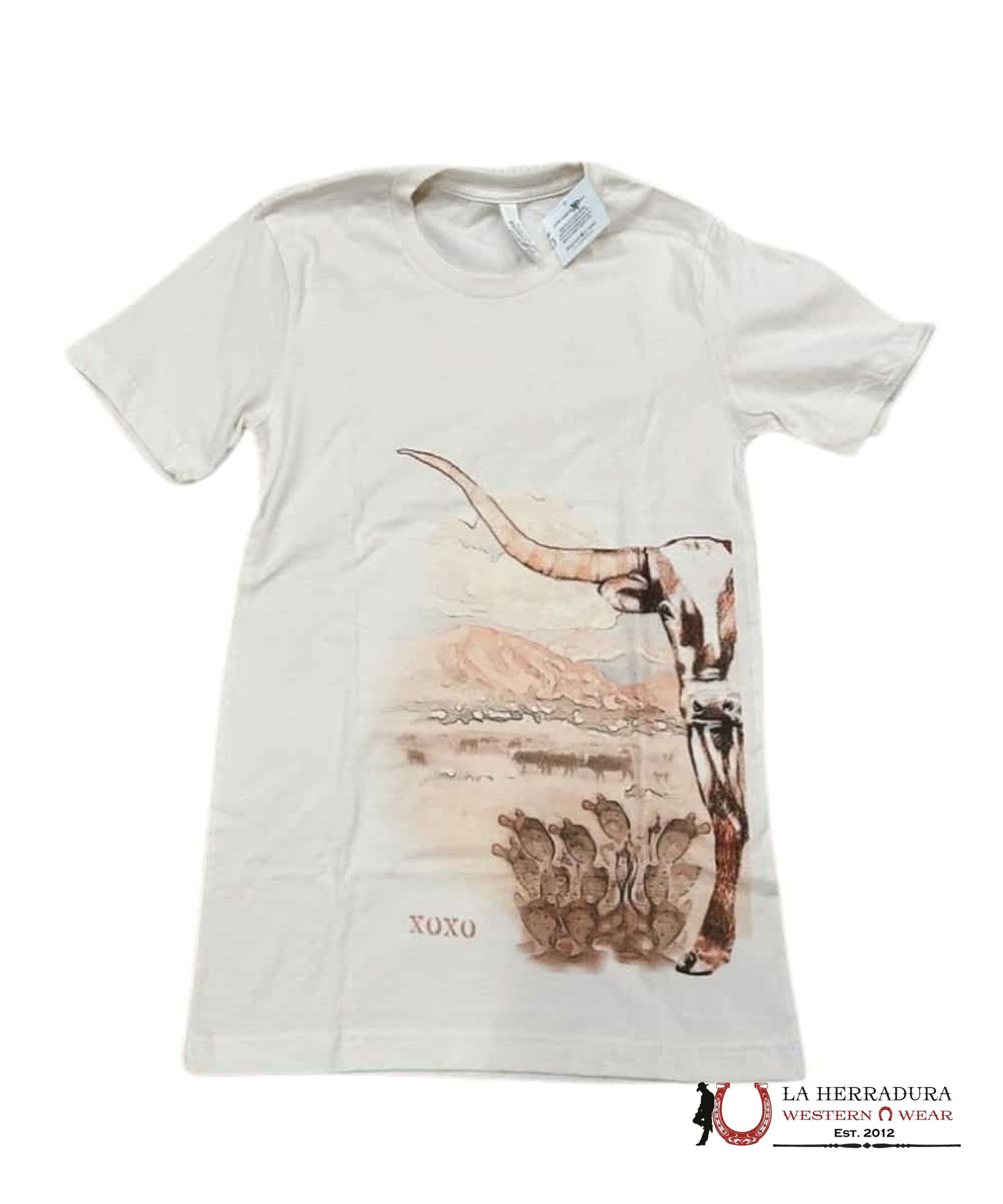 ORIGINAL XOXO WOMEN WHITE T-SHIRT MOUNTAIN LONG HORN ROPA MUJERES