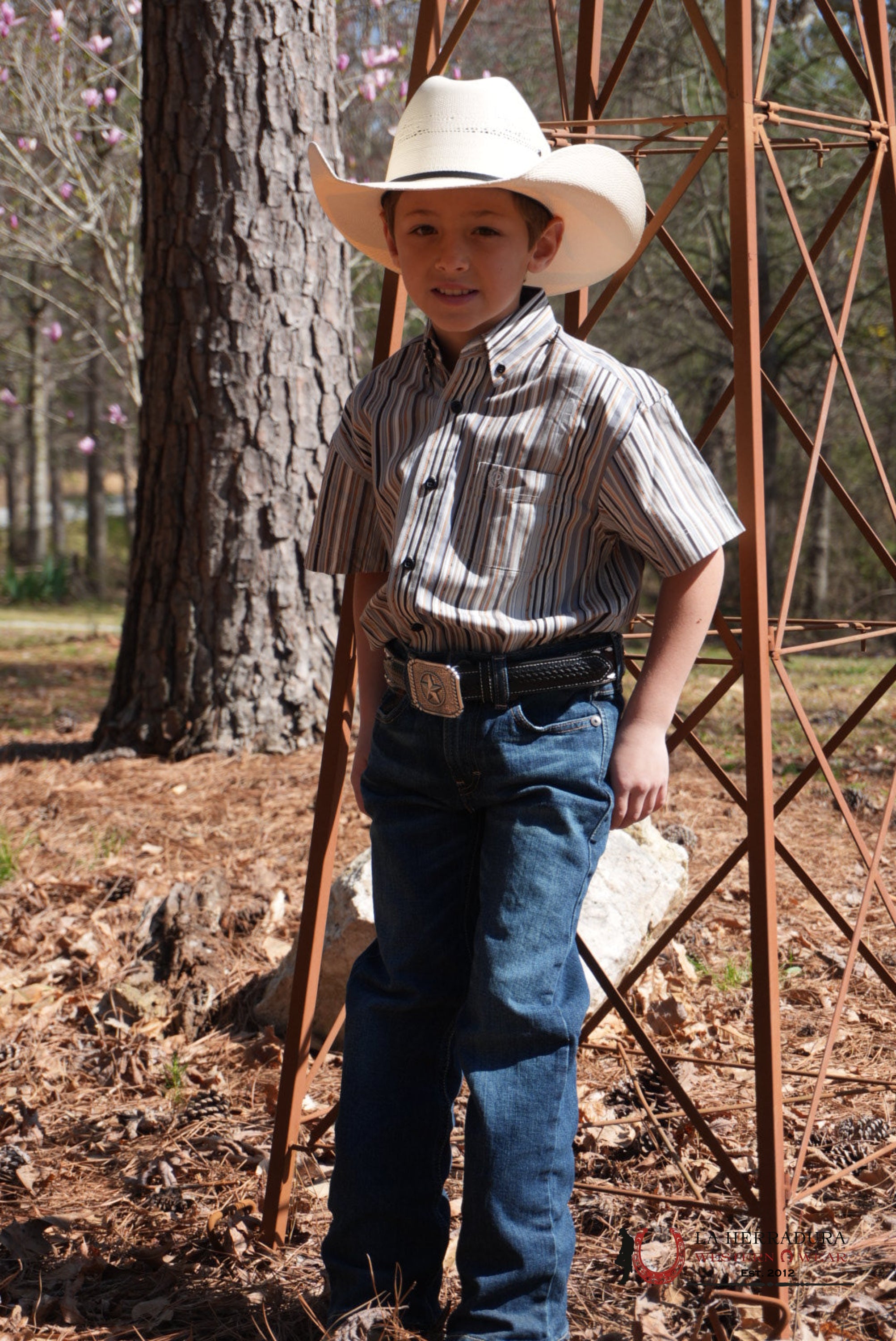 PANDHANDLE BOYS GREY STRIPE SHORT SLEEVE SHIRT NIÑOS