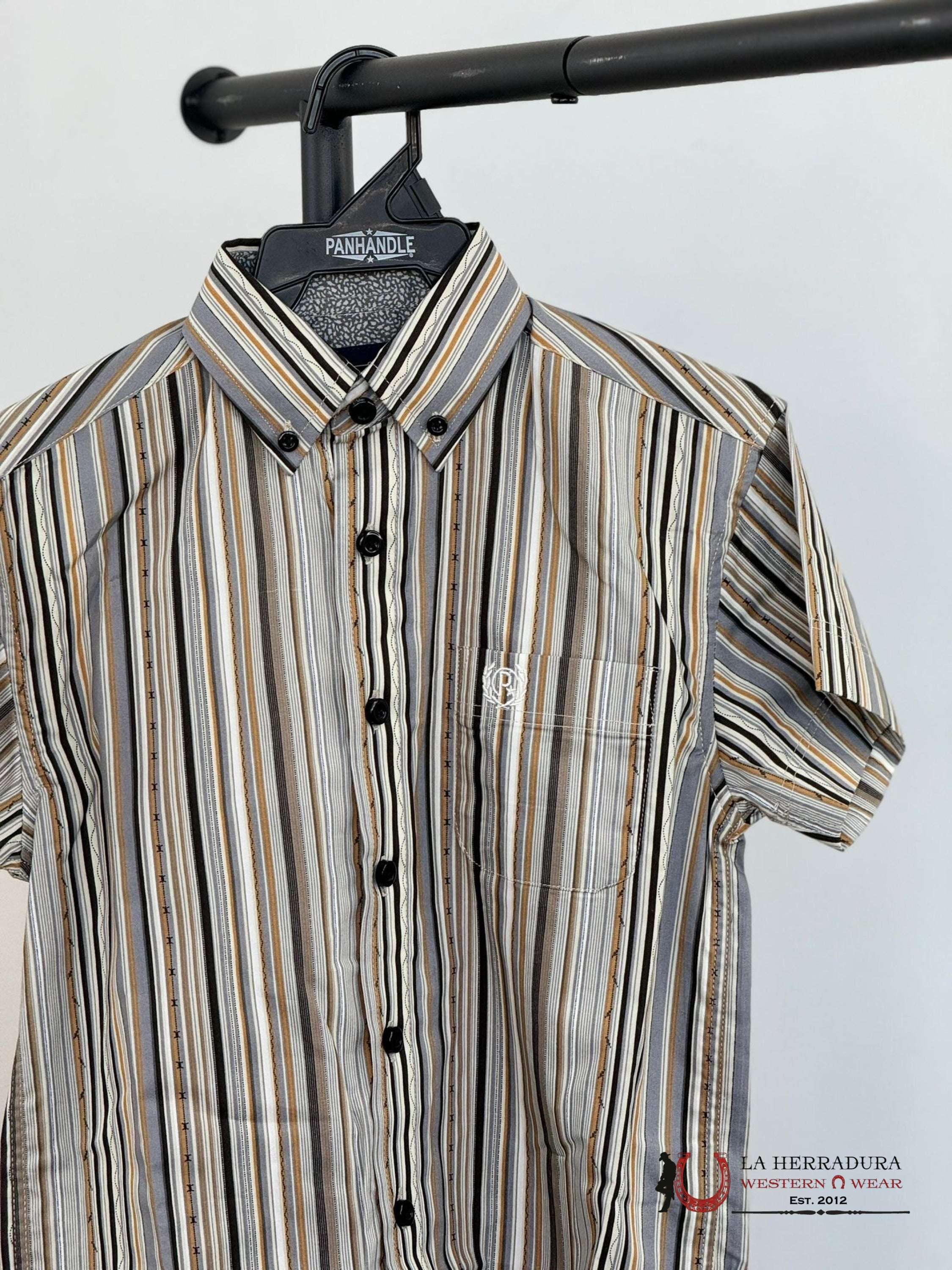 Pandhandle Boys Grey Stripe Short Sleeve Shirt Niños