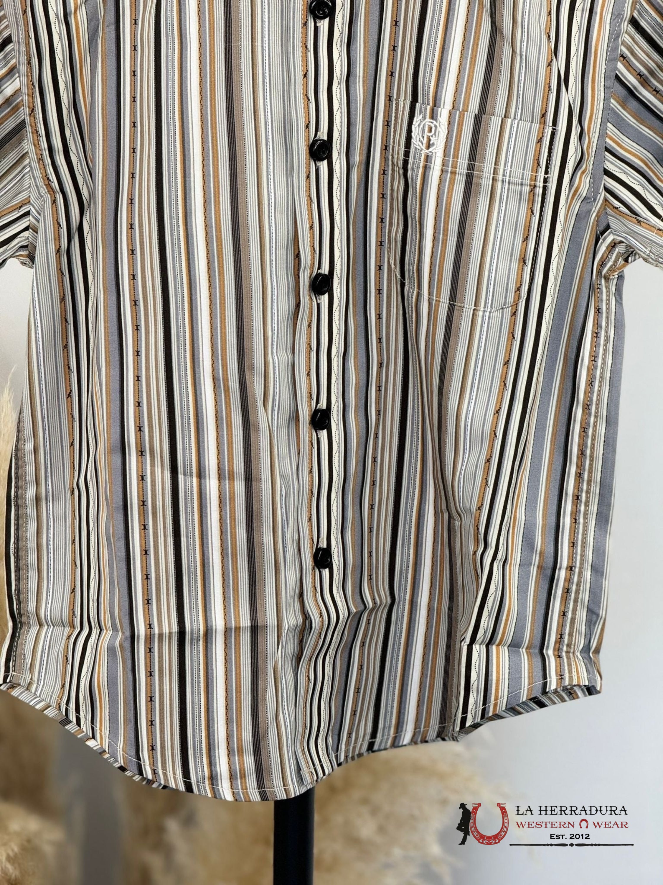 Pandhandle Boys Grey Stripe Short Sleeve Shirt Niños