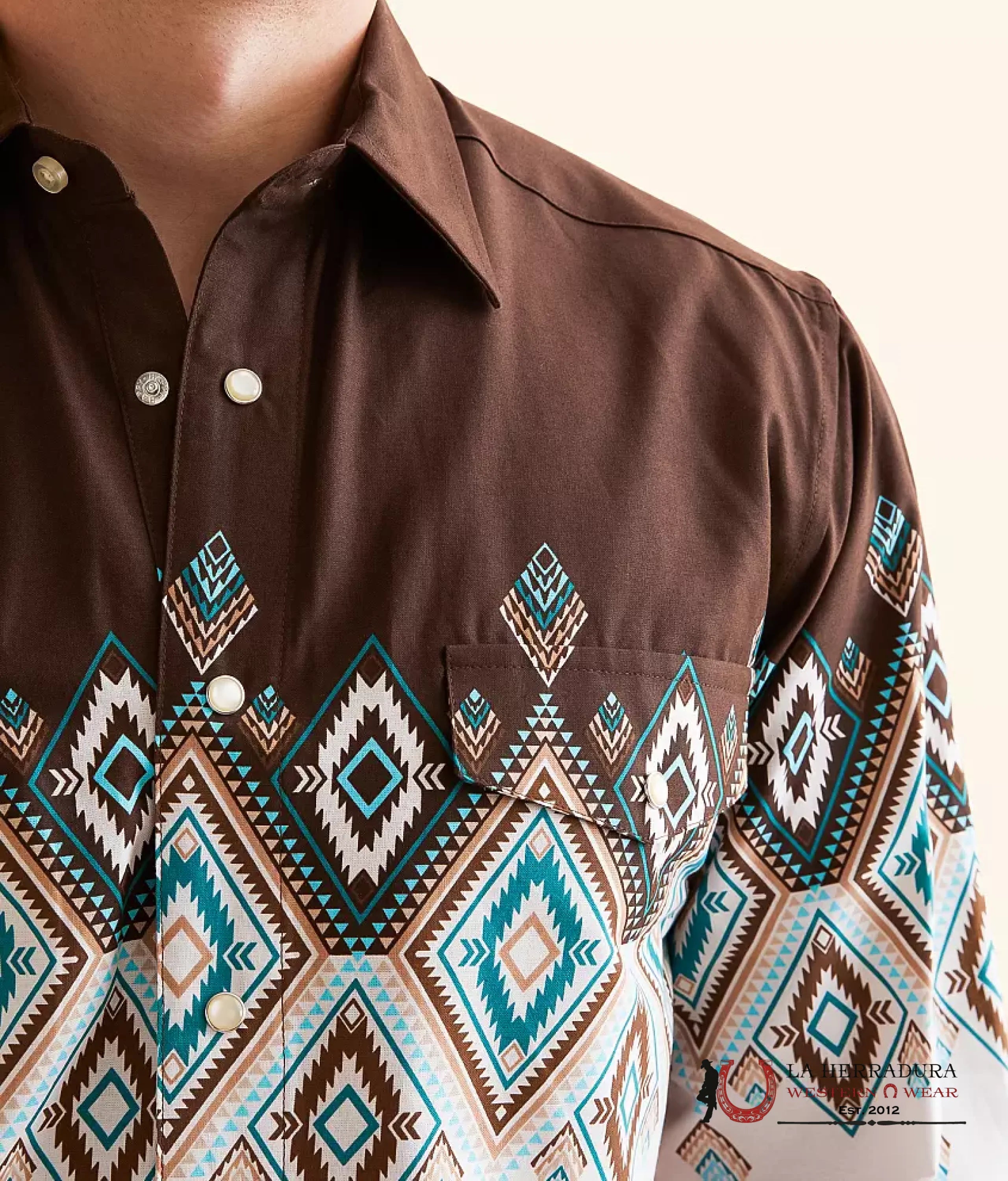 Panhandle Aztec Dark Brown Border Long Slevee - 4459 Ropa Hombres
