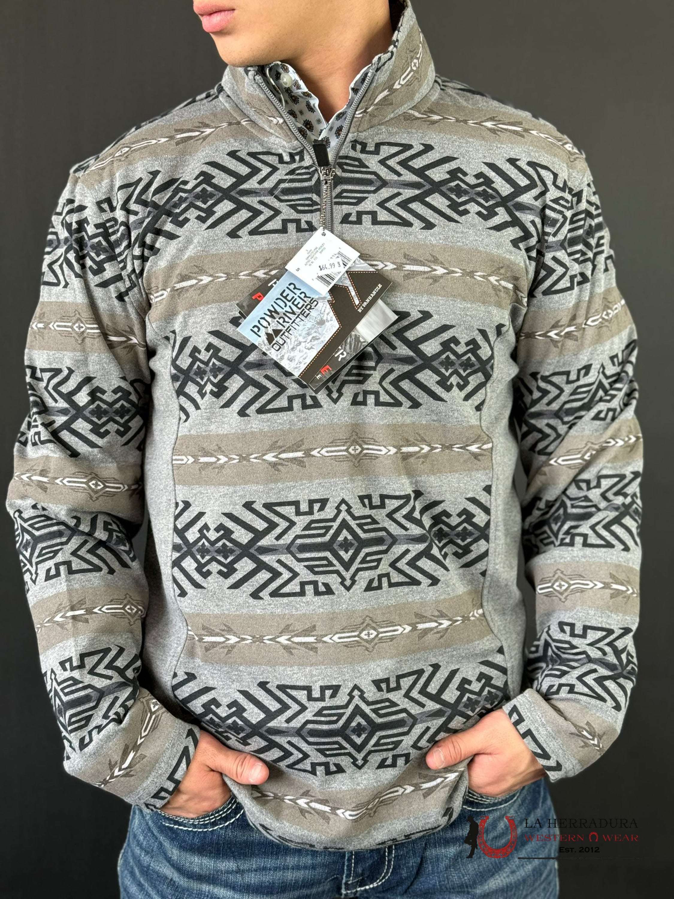 Panhandle Aztec Heather Henley Grey Sweatshirt Ropa Hombres