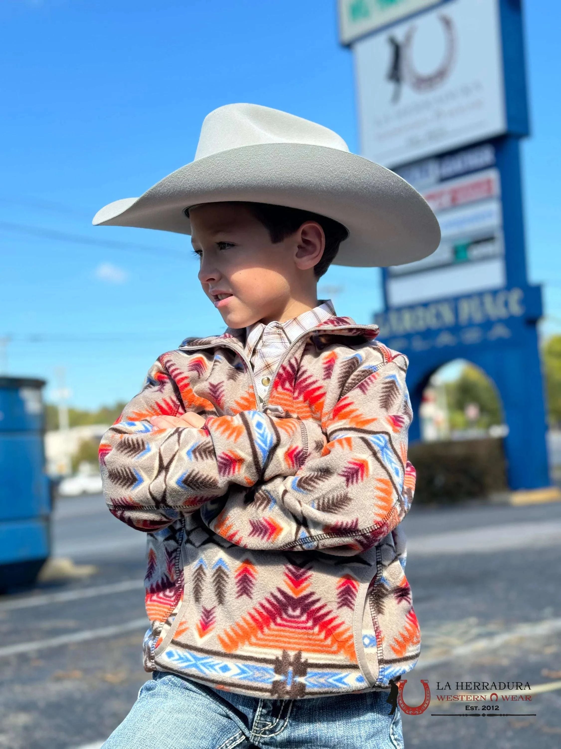 Panhandle Aztec Printed Fleece Pullover Tan Kids Youth Niños