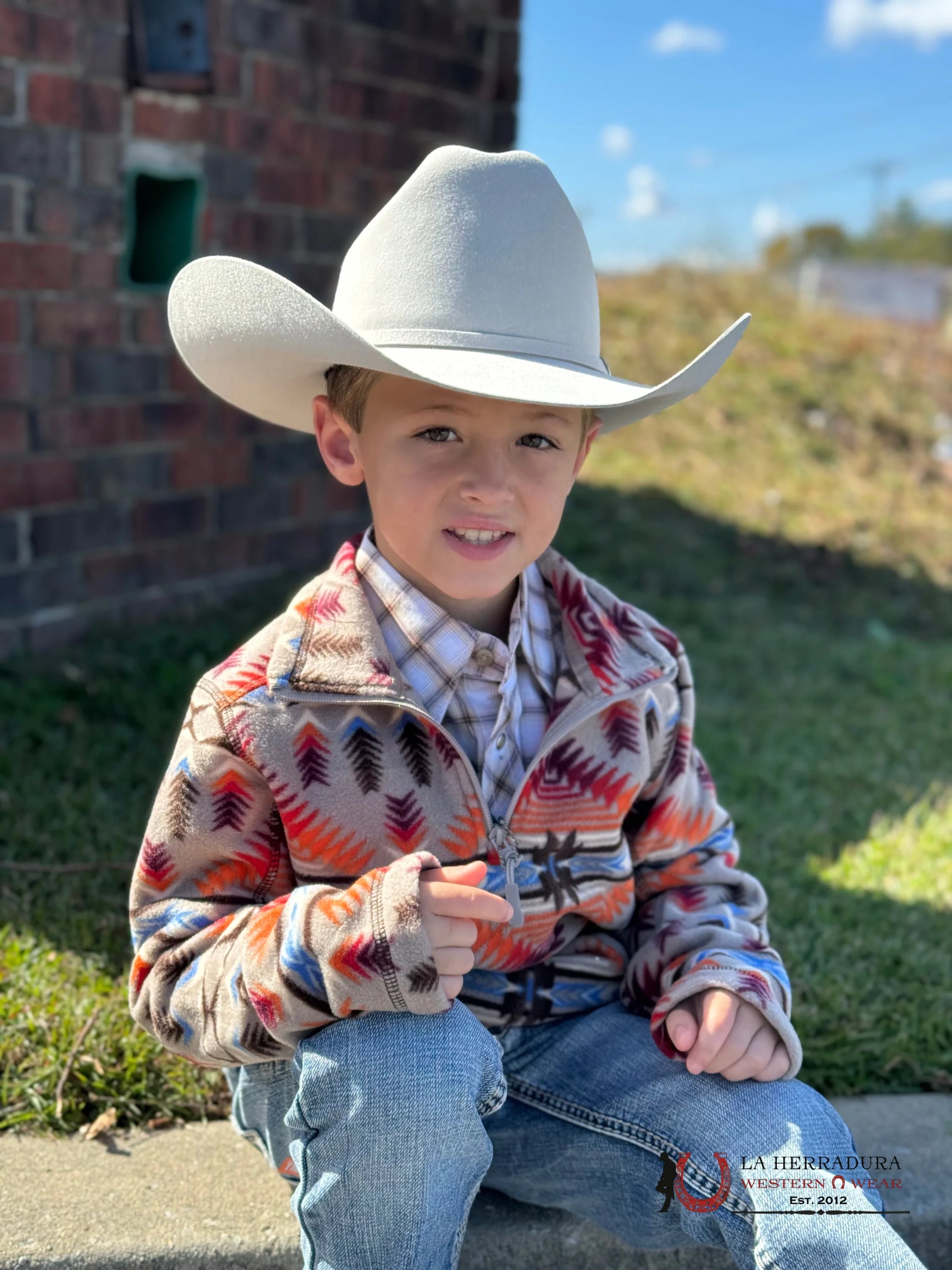 Panhandle Aztec Printed Fleece Pullover Tan Kids Youth Niños