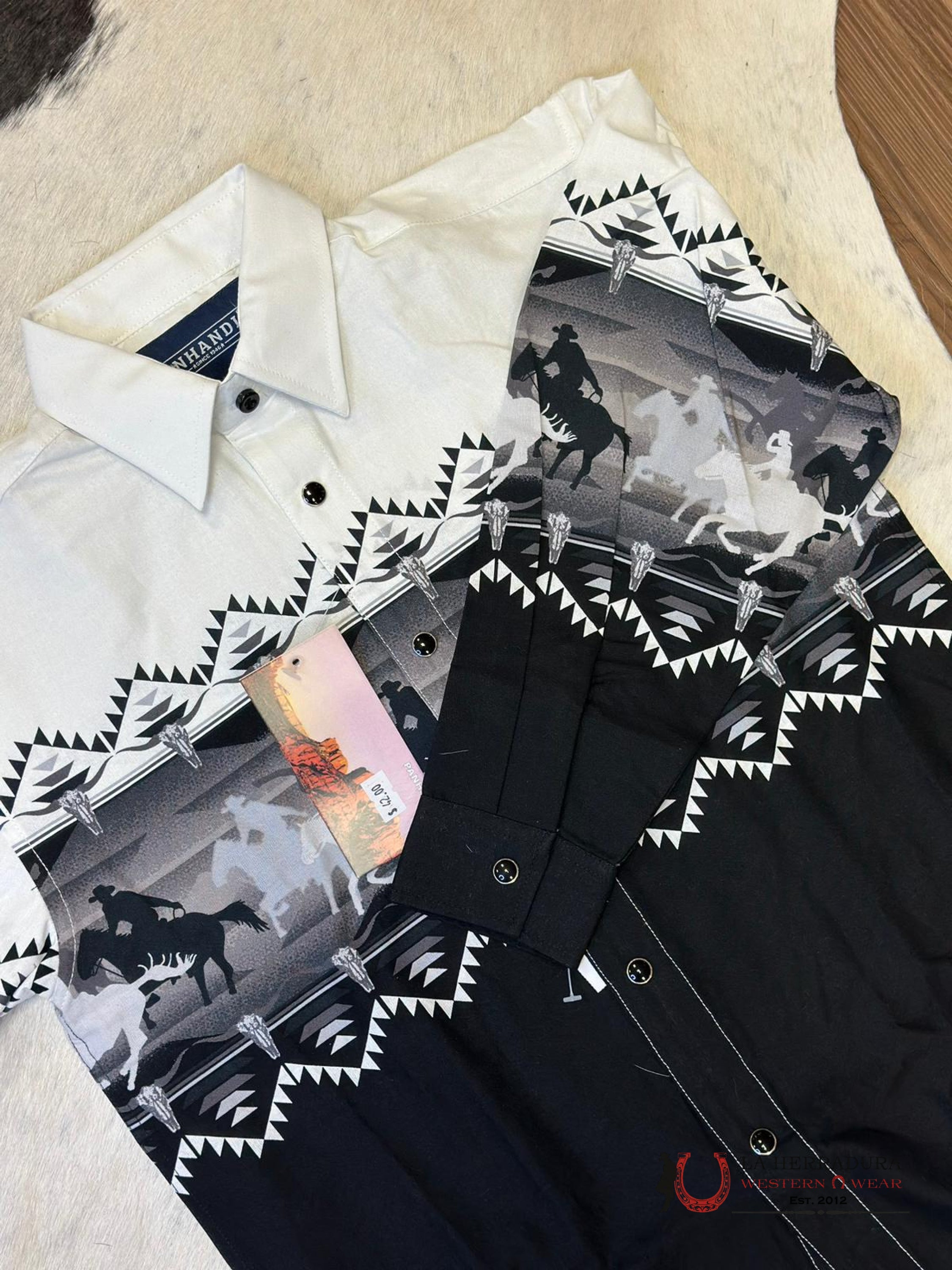 Panhandle Aztec Shirt Black/Grey Horse Pattern Niños