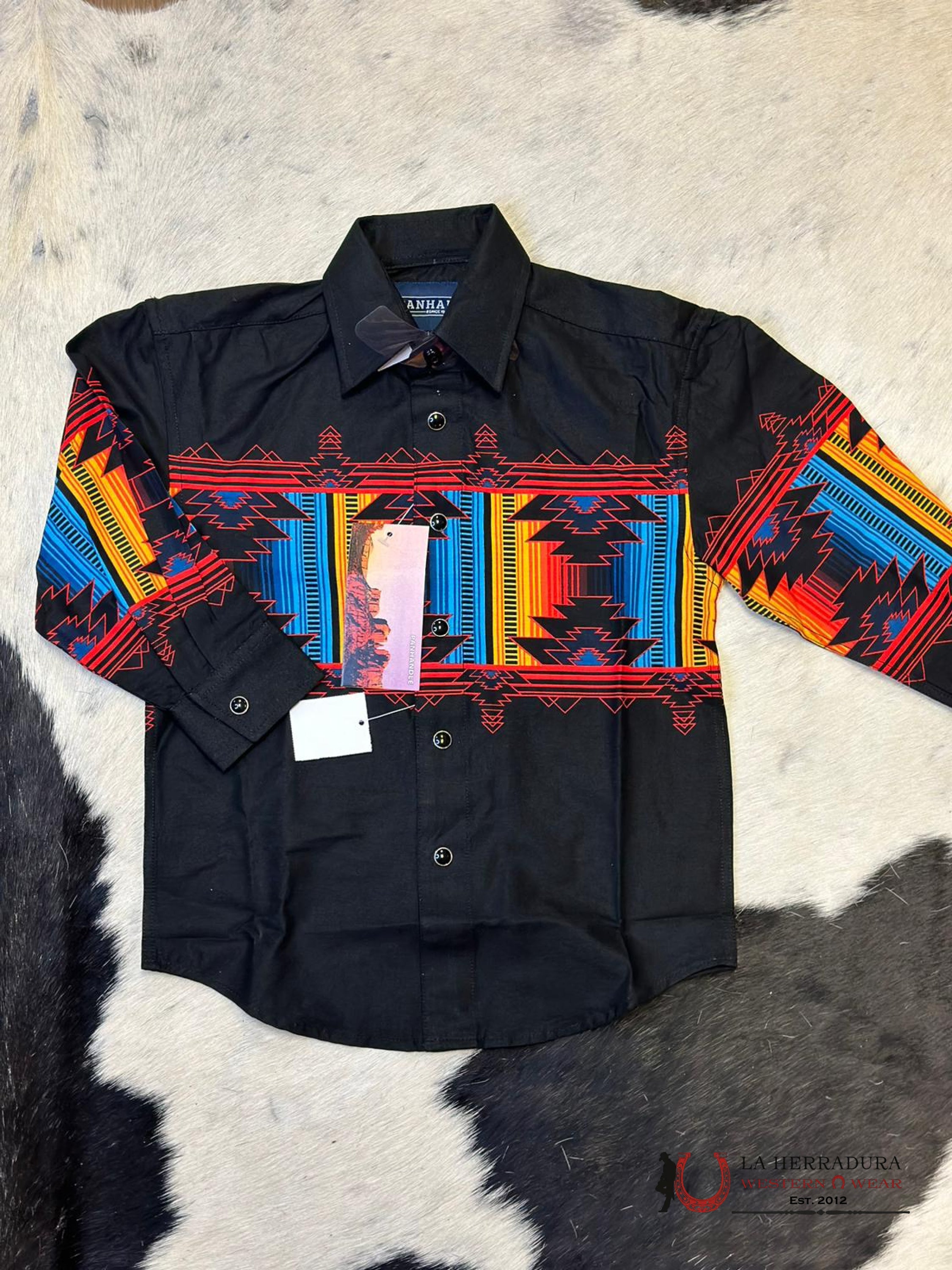 Panhandle Aztec Shirt Black/Red/Blue/Yellow Niños