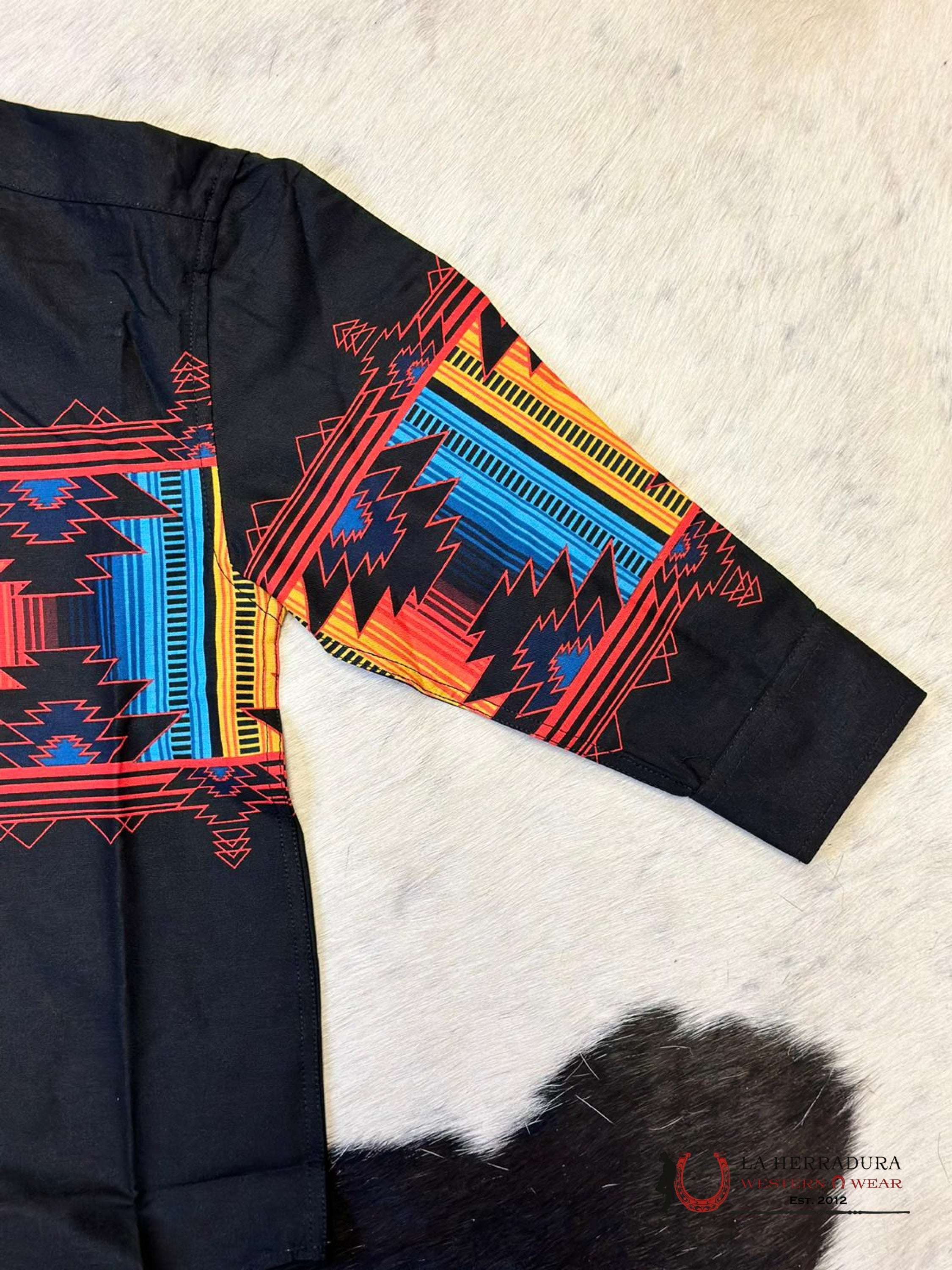 Panhandle Aztec Shirt Black/Red/Blue/Yellow Niños