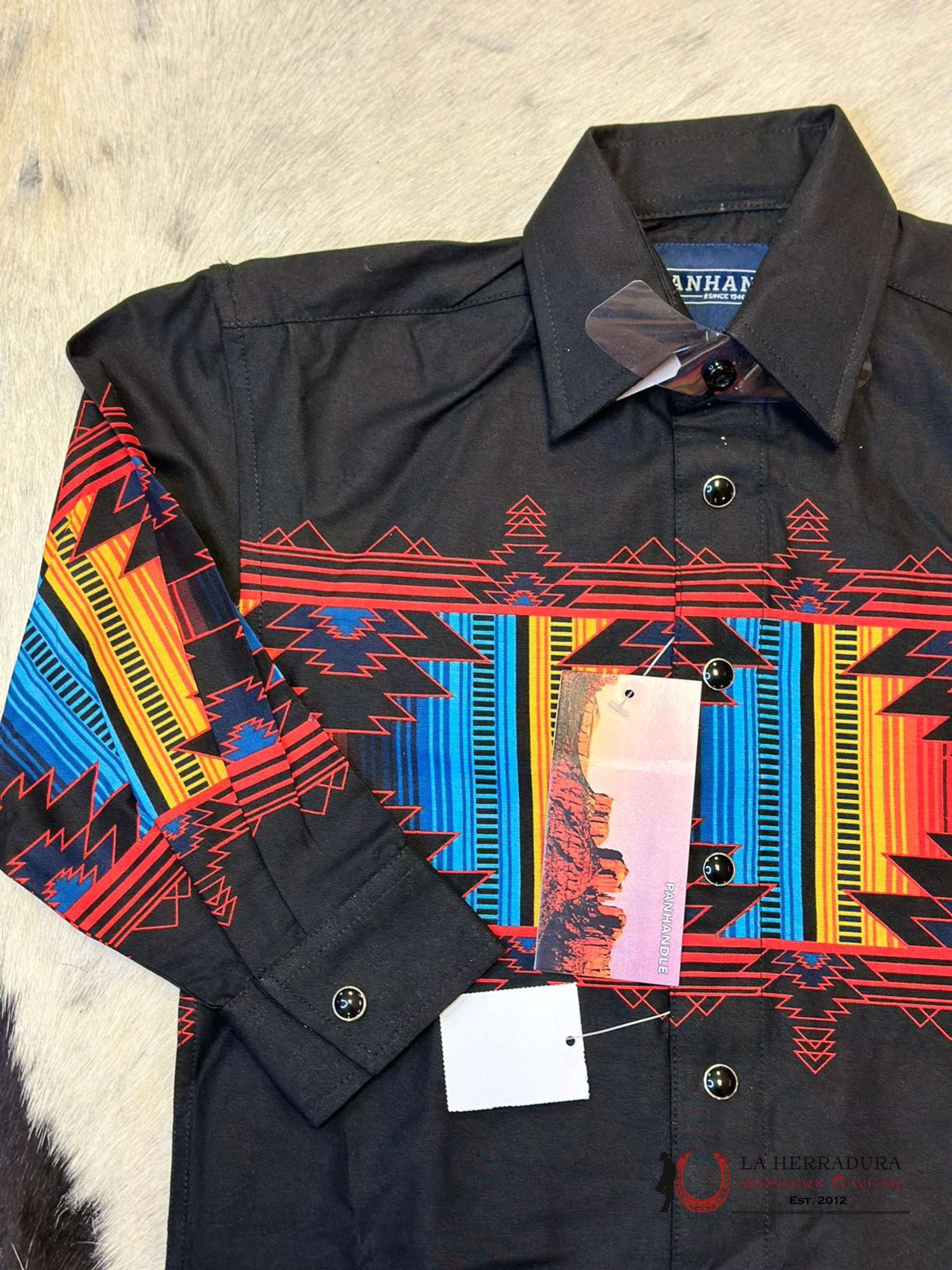 Panhandle Aztec Shirt Black/Red/Blue/Yellow Niños