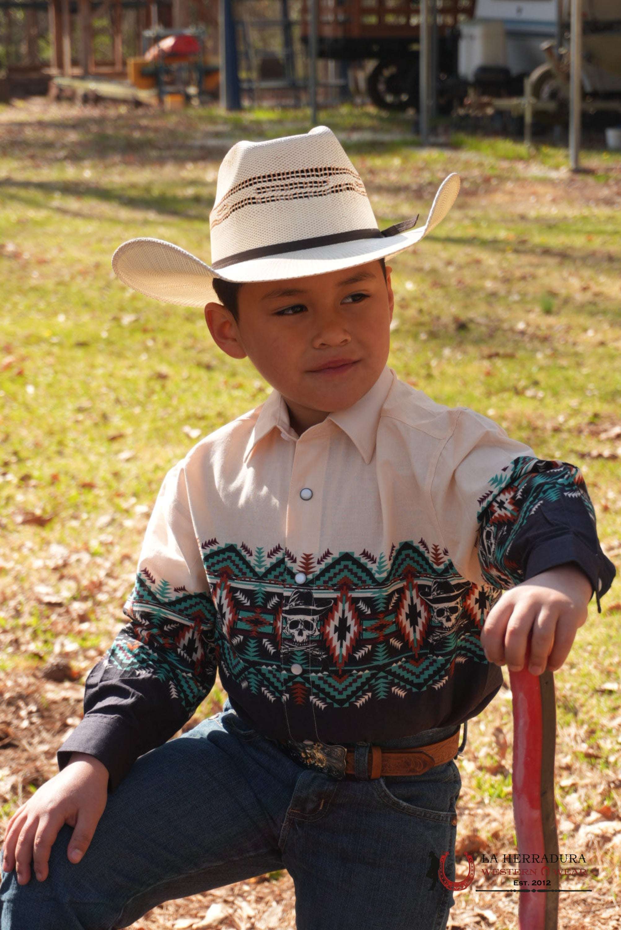 PANHANDLE AZTEC SHIRT CREAM/BLACK NIÑOS