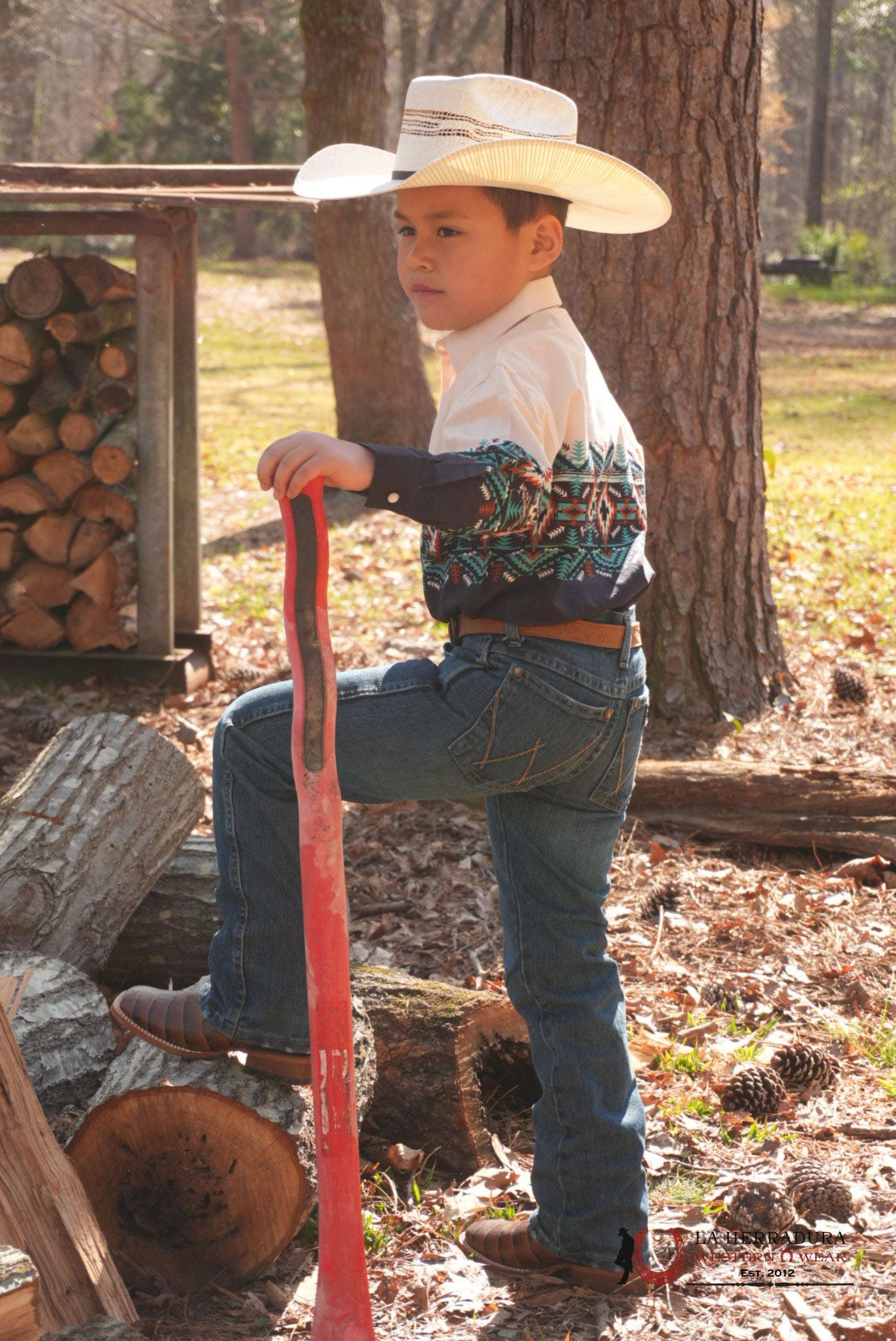 PANHANDLE AZTEC SHIRT CREAM/BLACK NIÑOS