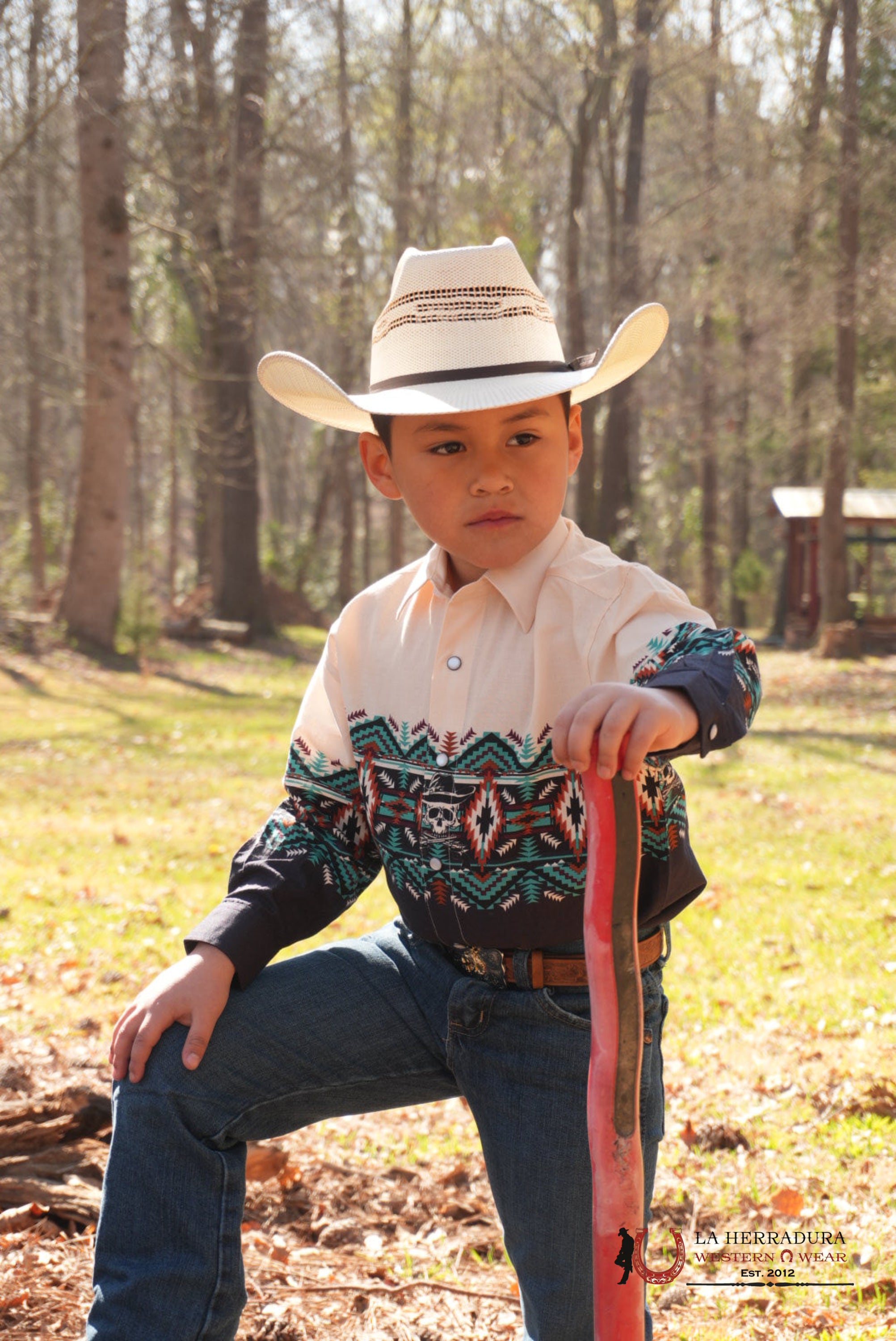 PANHANDLE AZTEC SHIRT CREAM/BLACK NIÑOS